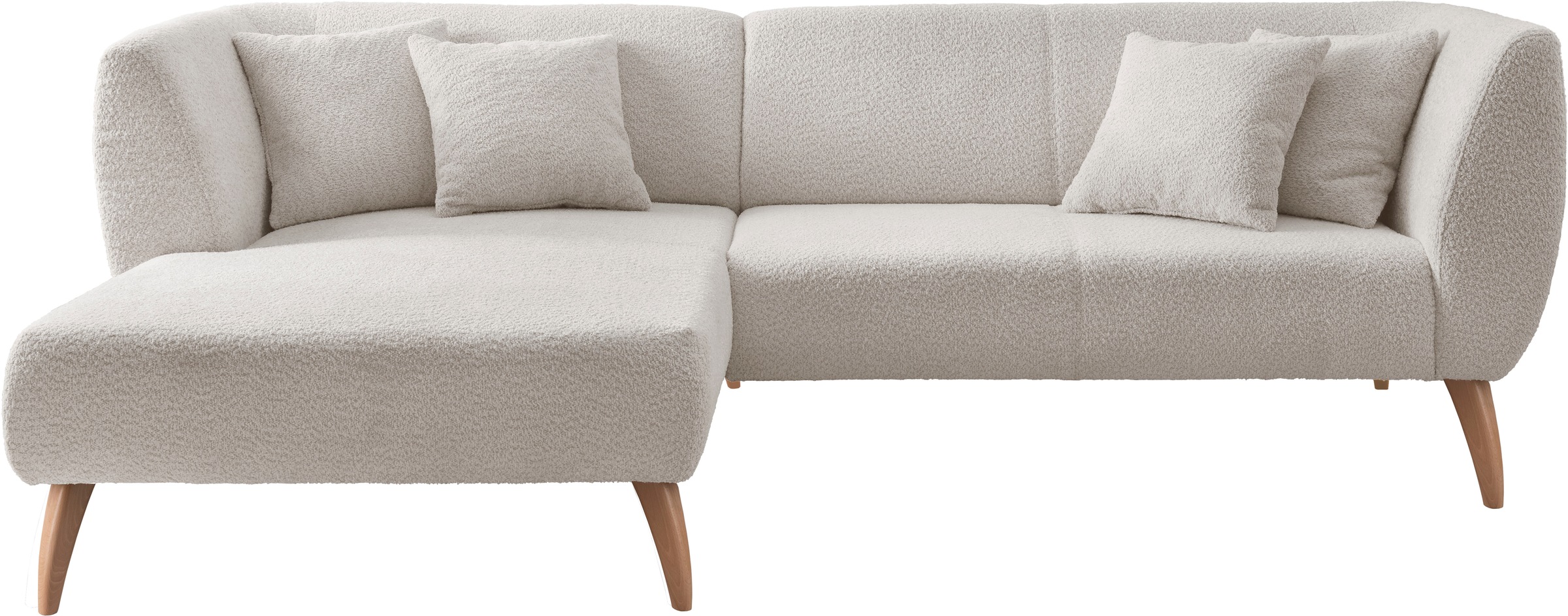 INOSIGN Ecksofa »Colori Polstermöbel mit zeitlos eleganter Rückenführung. L-Form«, Holzfußfarbe wählbar, inkl. 4x Zierkissen