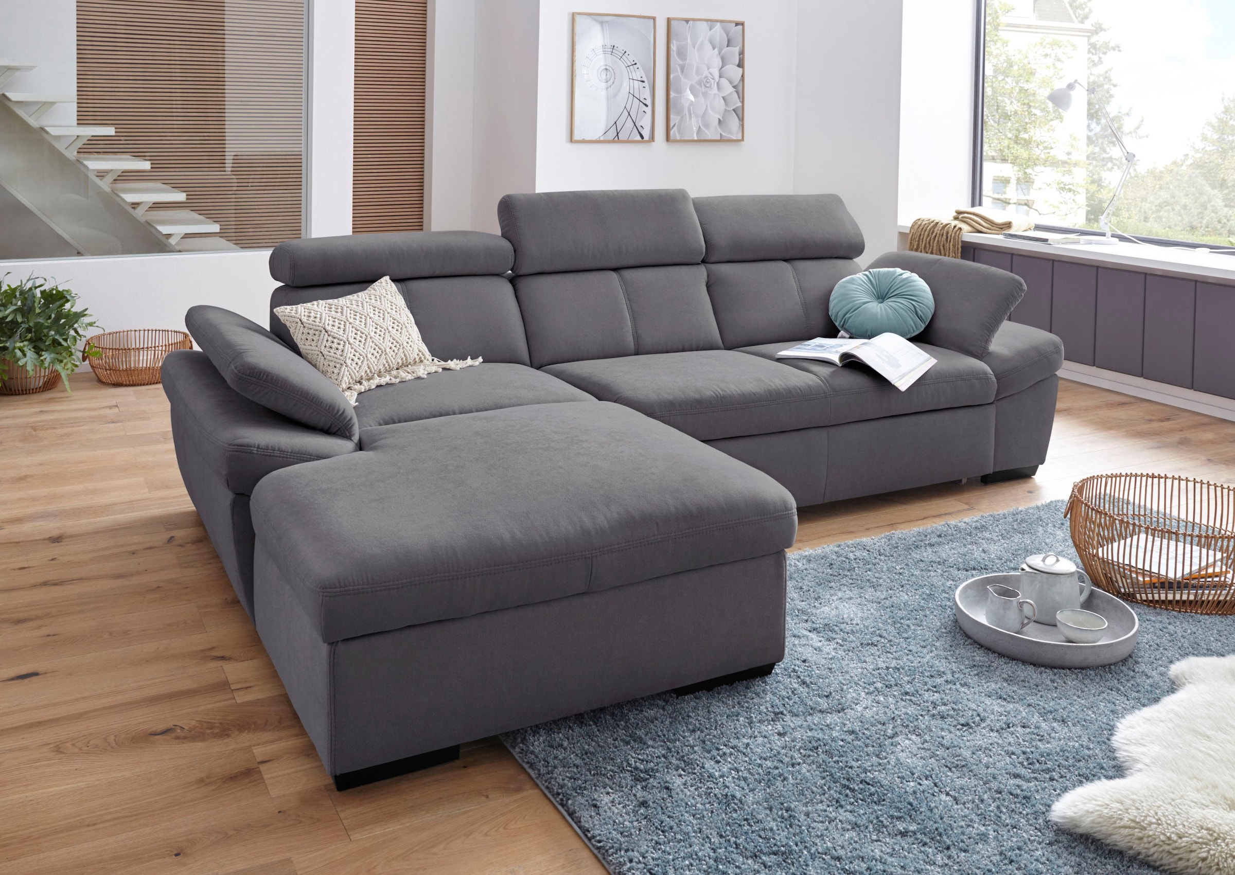 exxpo - sofa fashion Ecksofa »Salerno, inkl. Arm-& Kopfteilverstellung, bequem, Breite 280cm, L-Form« wahlweise mit Bettfunktion und Bettkasten, tolle Detailverarbeitung