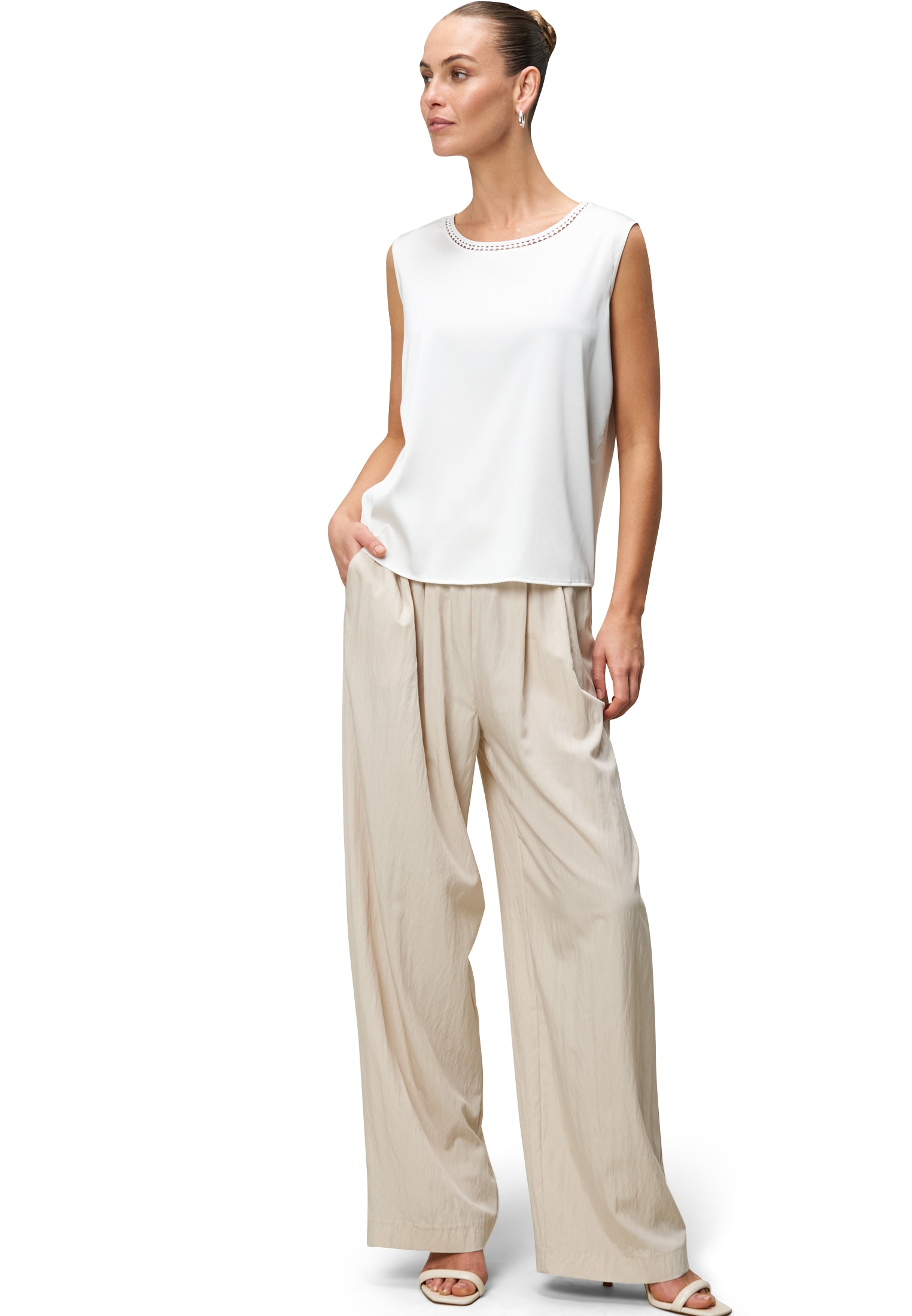 Zero Shirttop »Satinshirt mit Lochmuster am Ausschnitt«