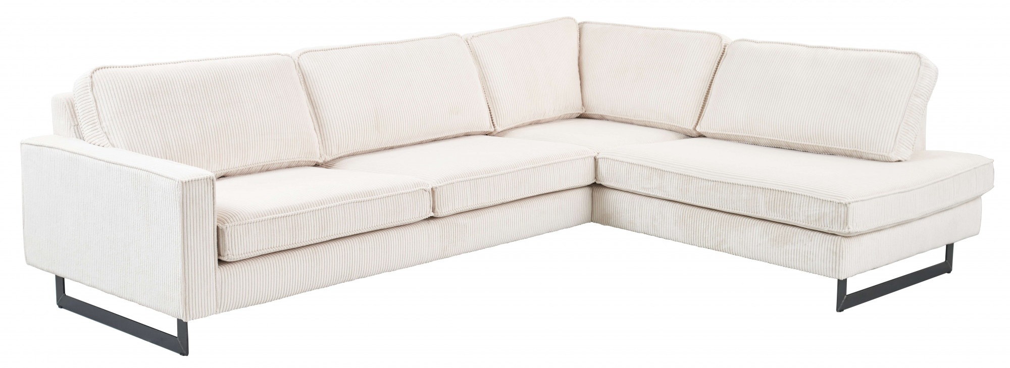 Places of Style Ecksofa »Pinto, 290 cm, Cord, Chenille, Lederoptik, Ottomane links / rechts«, mit Keder, schwarze Metallfüße, Wellenunterfederung