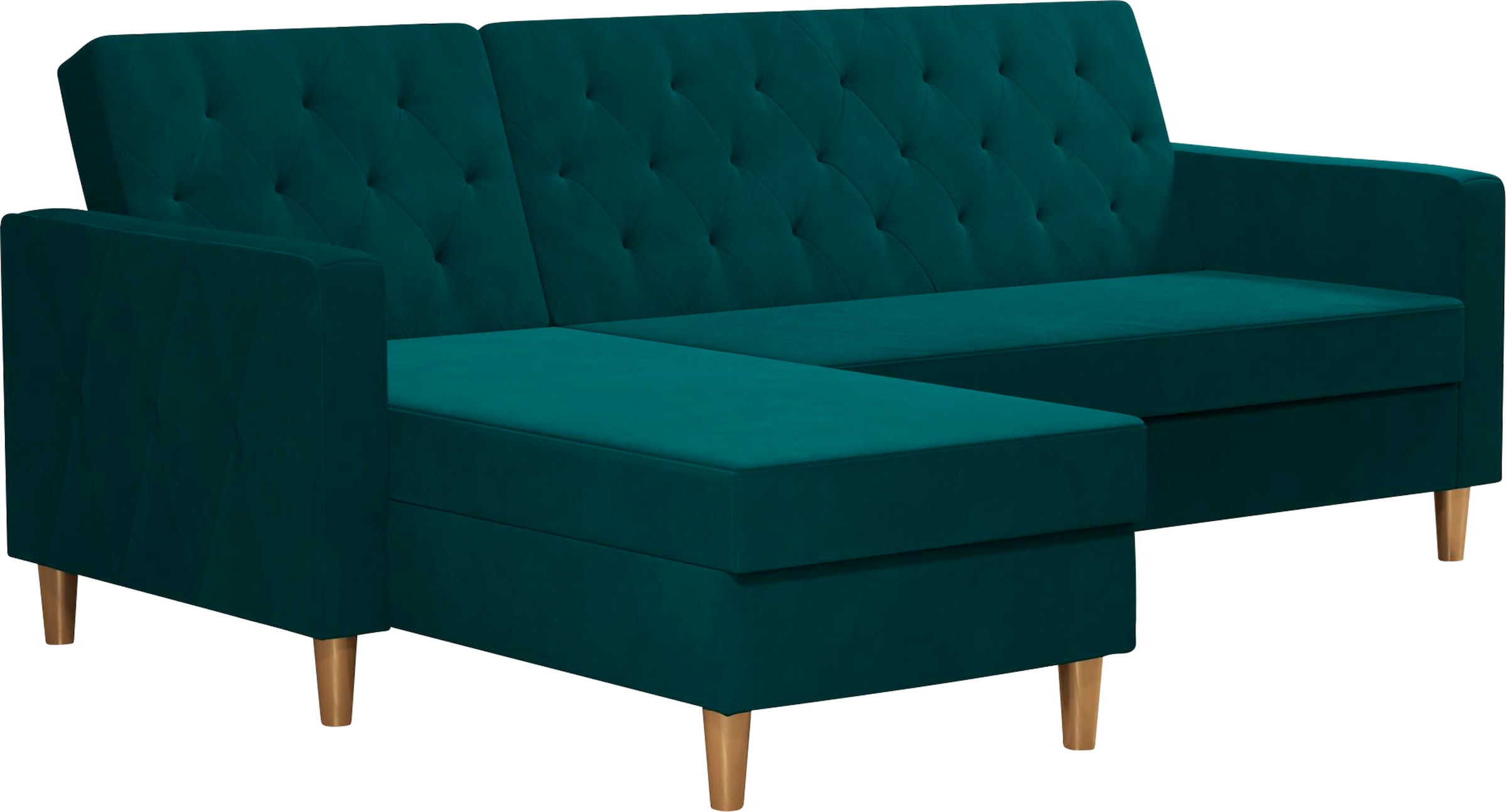 Cosmo Living Ecksofa »Liberty«, mit Schlafffunktion, Recamiere mit Stauraum beidseitig montierbar