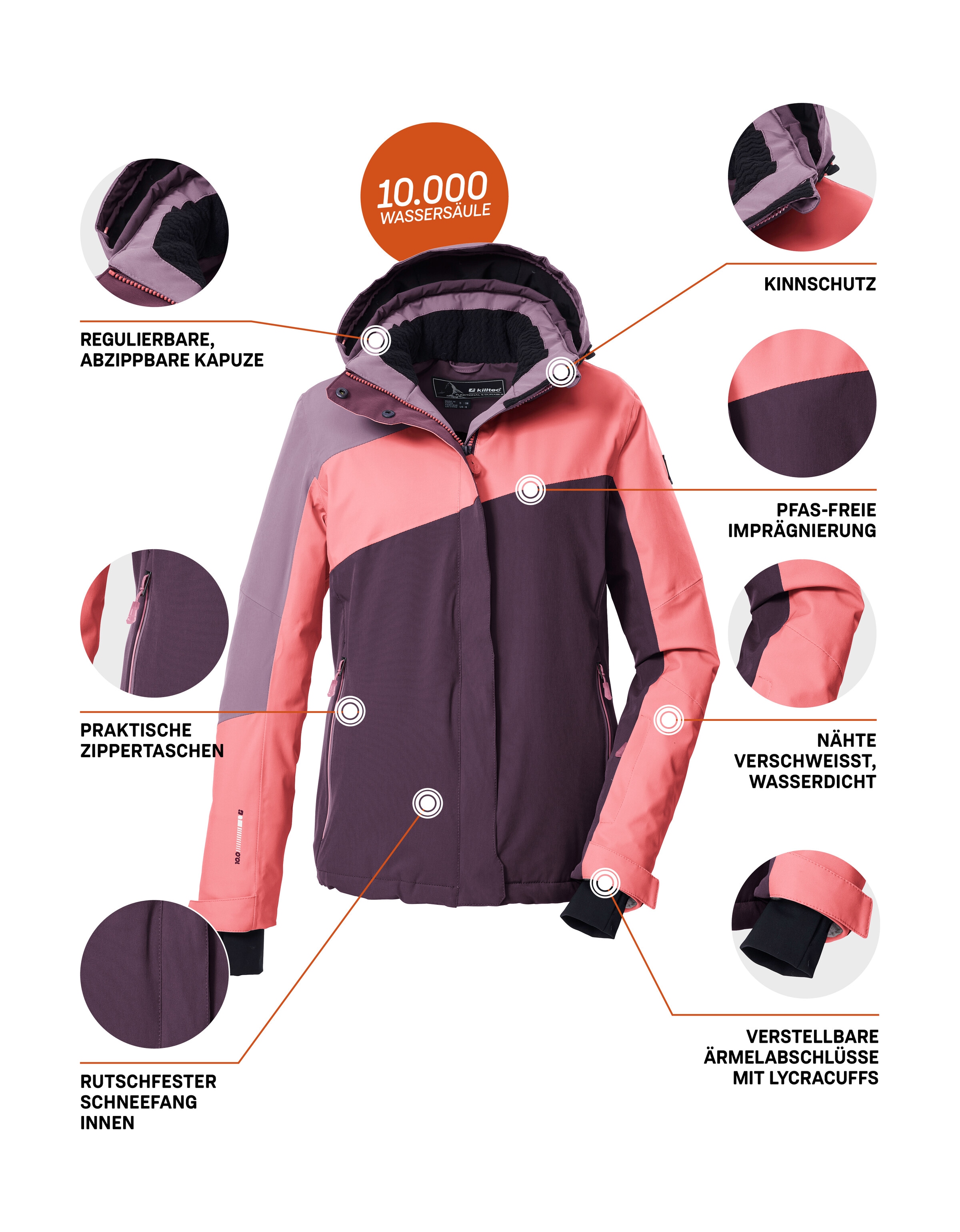 Killtec Skijacke »KSW 26 WMN SKI JCKT«, Wind- und wasserdicht, atmungsaktiv, Colourblock-Design, PFAs-frei