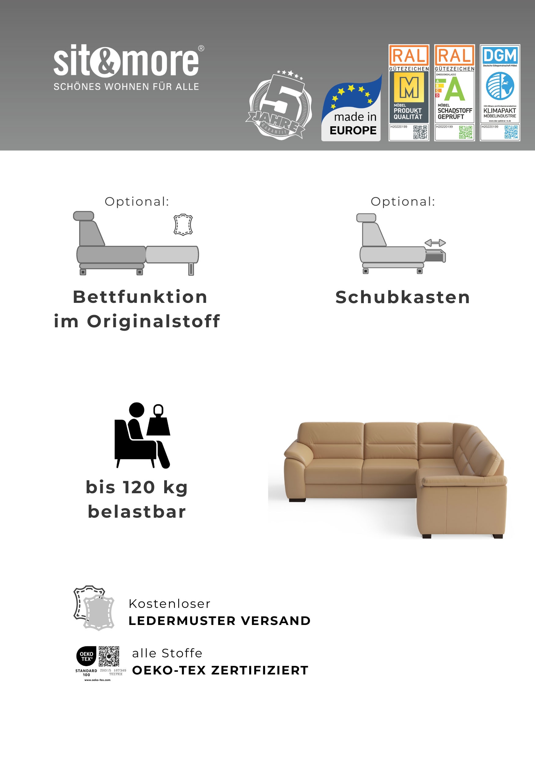 sit&more 3-Sitzer mit Federkern