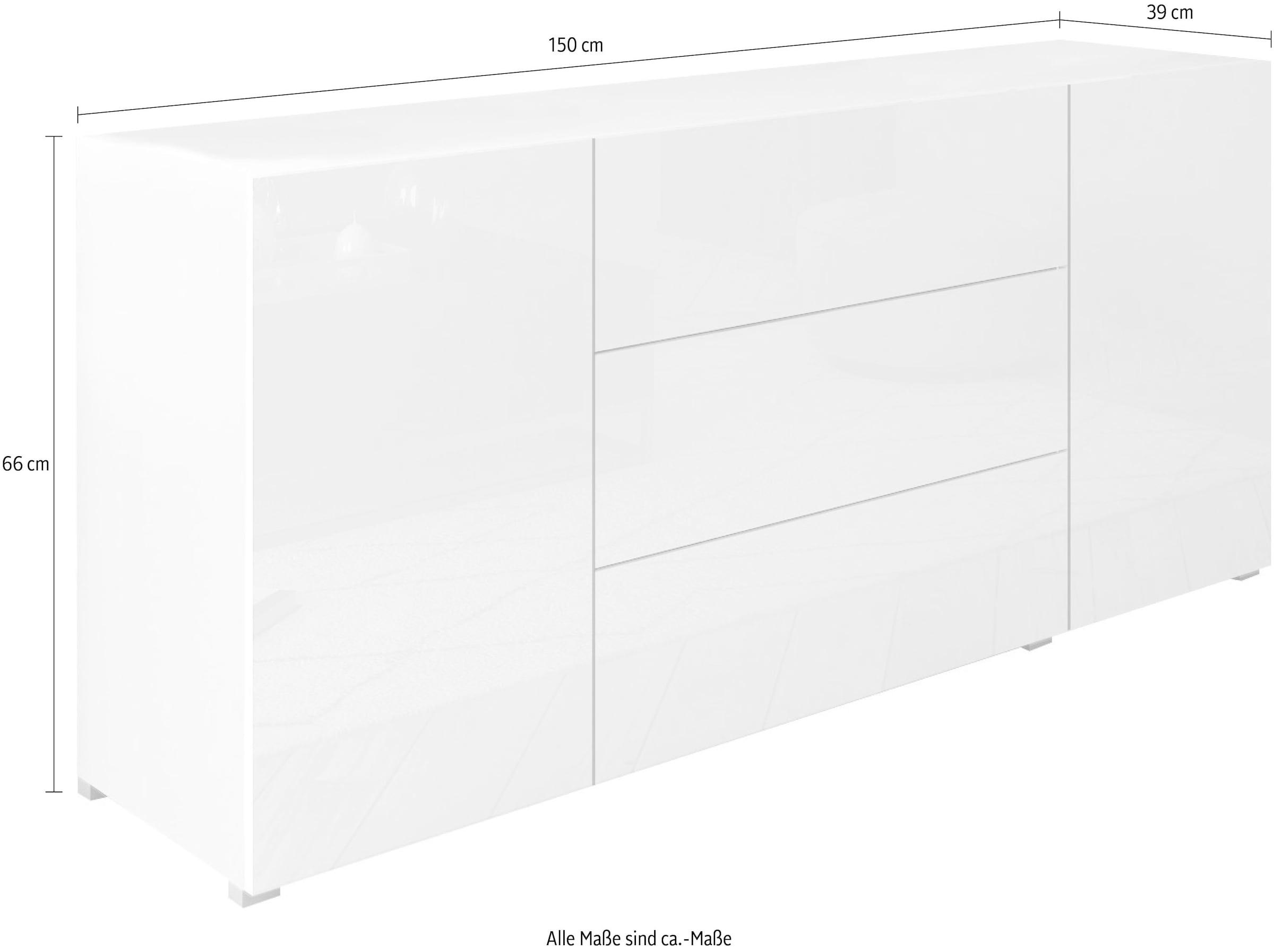 INOSIGN Sideboard »BERLIN«, Moderne grifflose Kommode Breite 150 cm, 4 Schubkästen/ 2 Türen