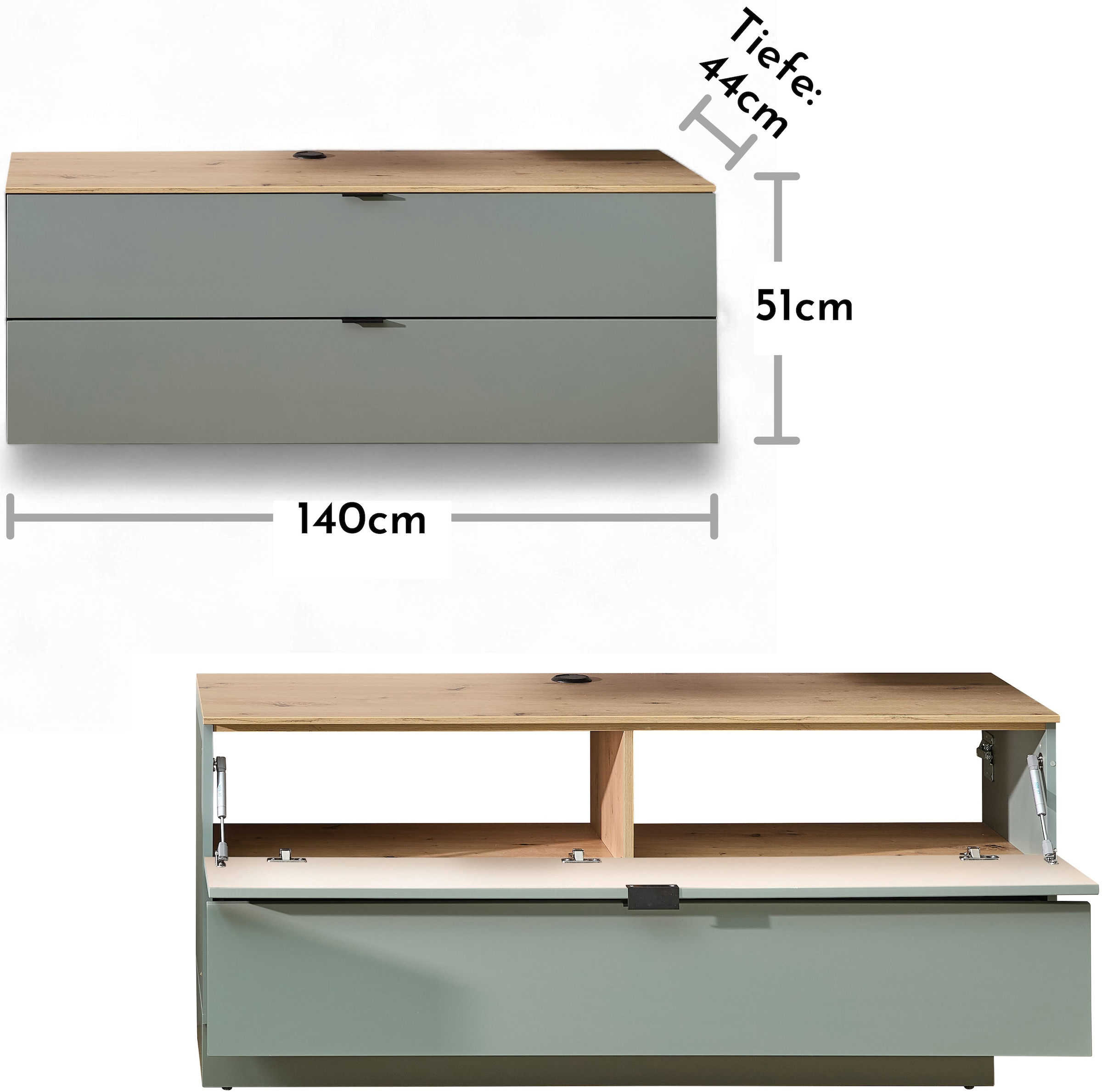 Innostyle TV-Schrank »INA TV-Lowboard, 140 x 51 x 44 cm (B/H/T)« 1 Stk. tlg. stehend/hängend verwendbar, Klappe, Schubkasten, Softclose