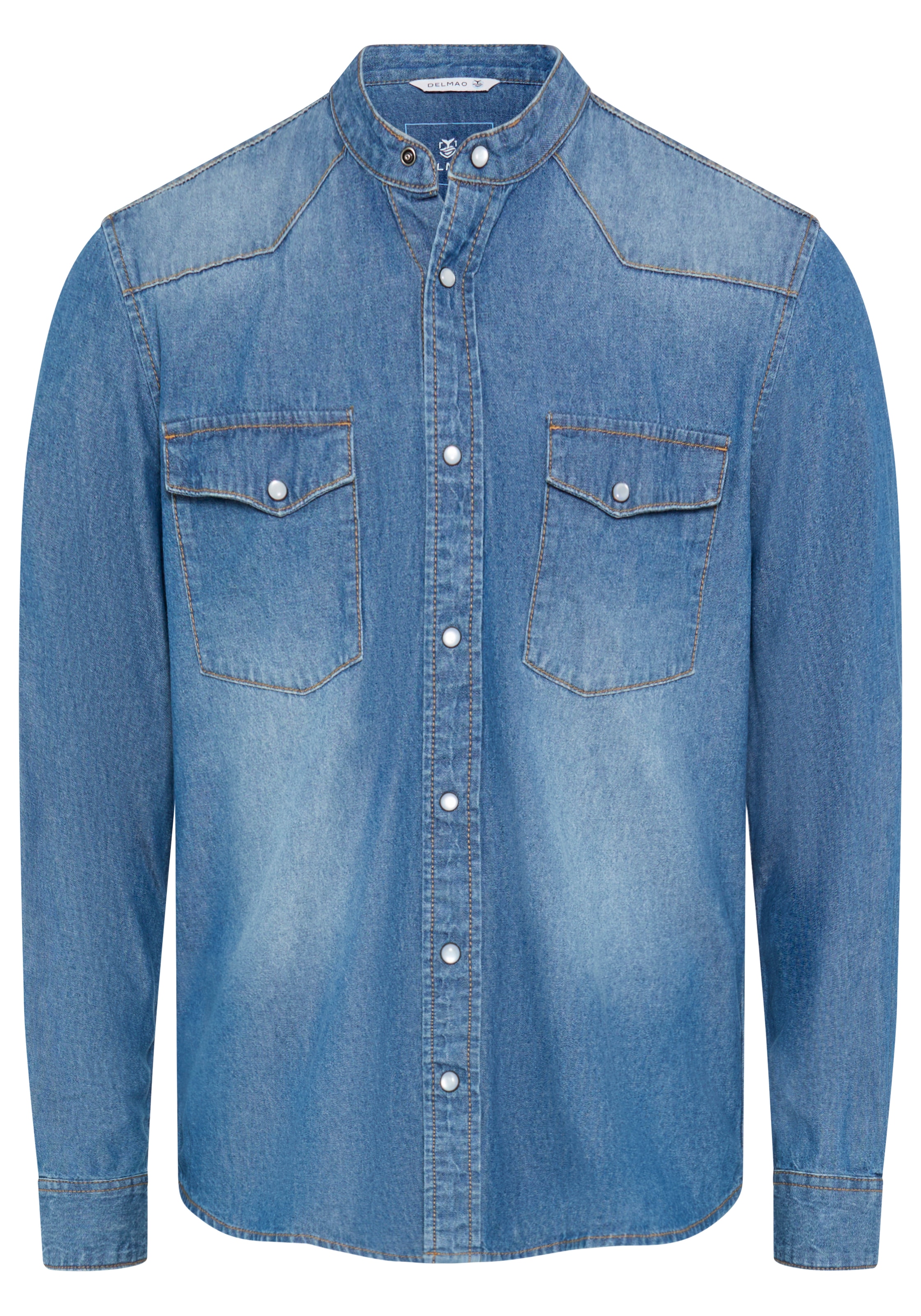 DELMAO Jeanshemd aus Baumwolle in Denim-Qualität, mit Stehkragen