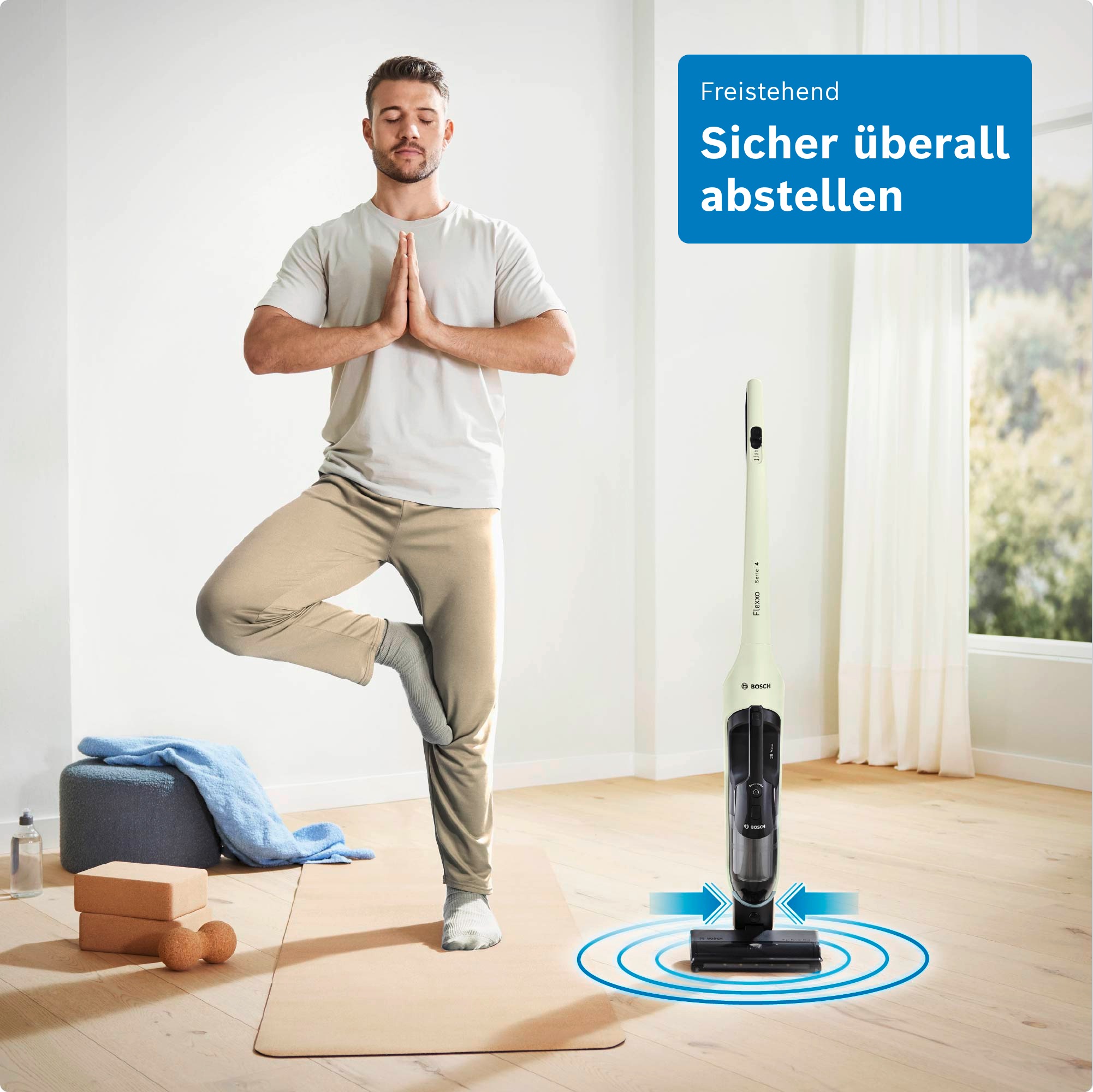 BOSCH Akku-Stielstaubsauger »Flexxo Serie 4 BCH4FM28/BCH4SM28, 2in1 Akku-Staubsauger, freistehend« kabellos, integriertes Zubehör, beutellos, 60 Min. Laufzeit