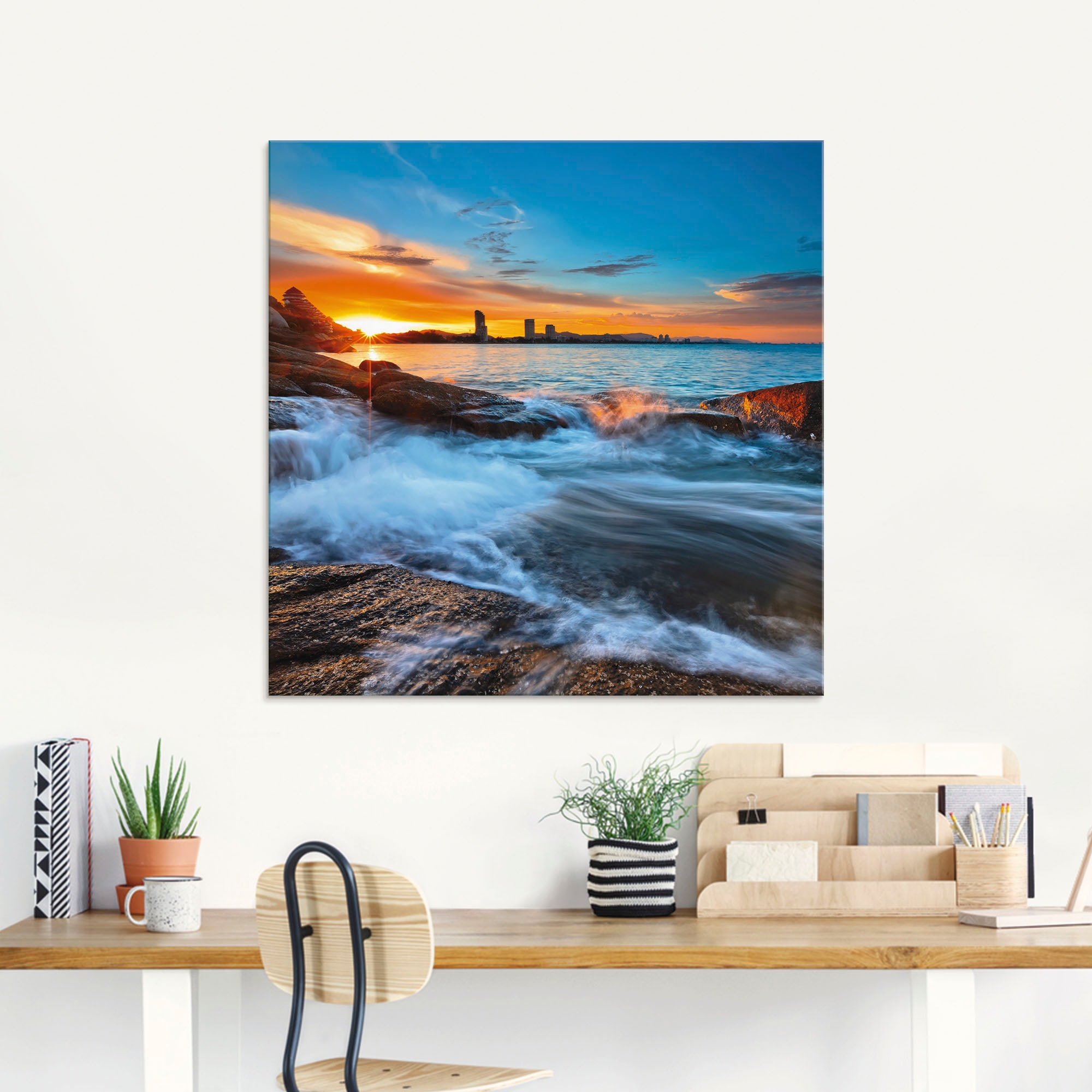 Artland Glasbild »Sonnenuntergangszeit am Hua-Hin Strand«, Gewässer, (1 St.), in verschiedenen Größen