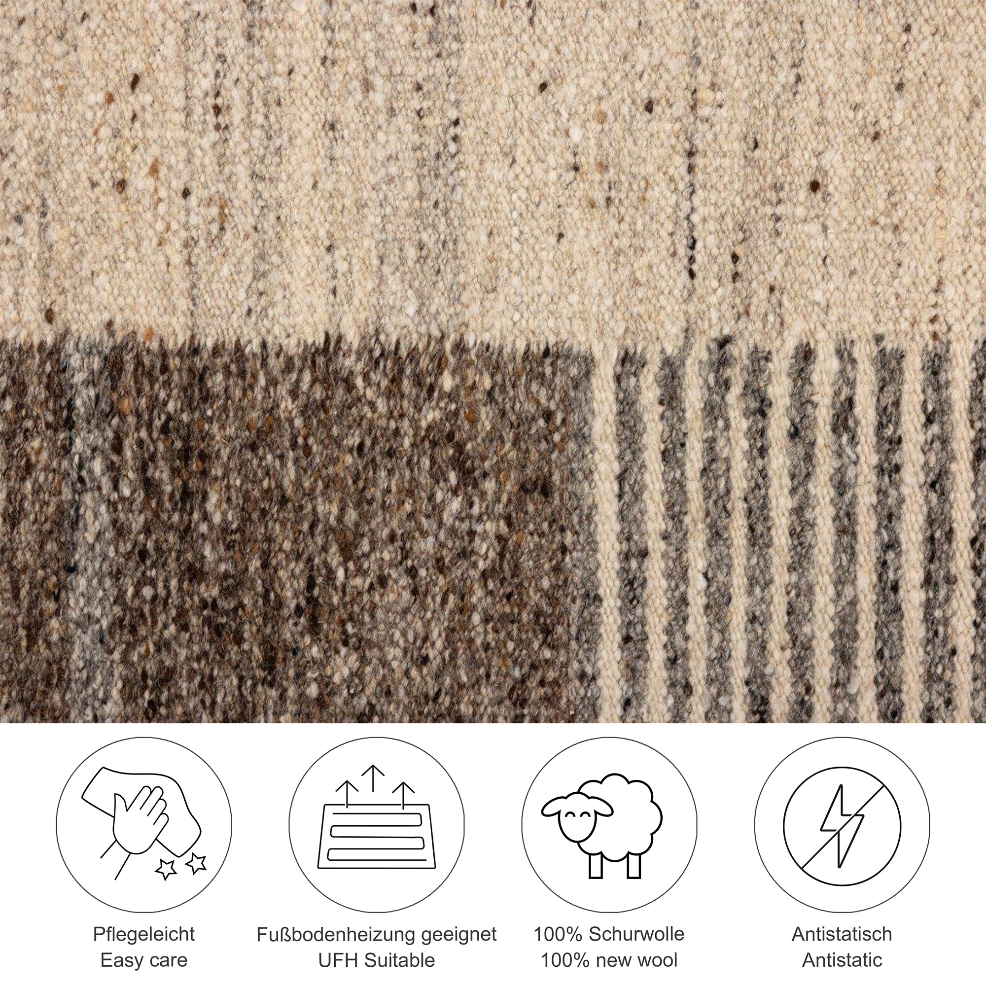 THEKO Wollteppich »Ehrwald TK-157« rechteckig 12 mm Höhe Wendeteppich, besonders flach, handgewebt, reine Wolle, mit Bordüre
