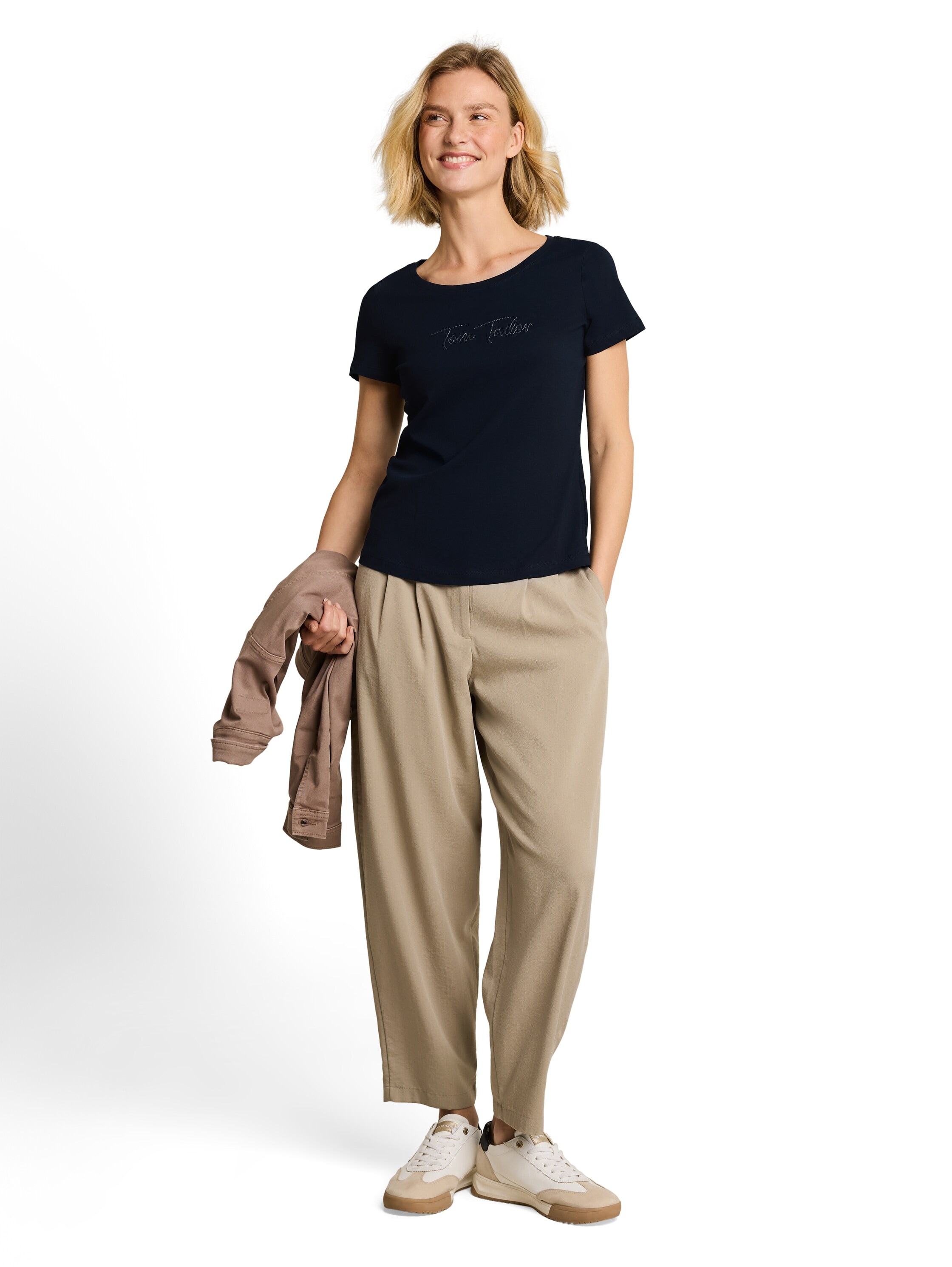 TOM TAILOR Kurzarmshirt Sommershirt mit Glitzer-Wording