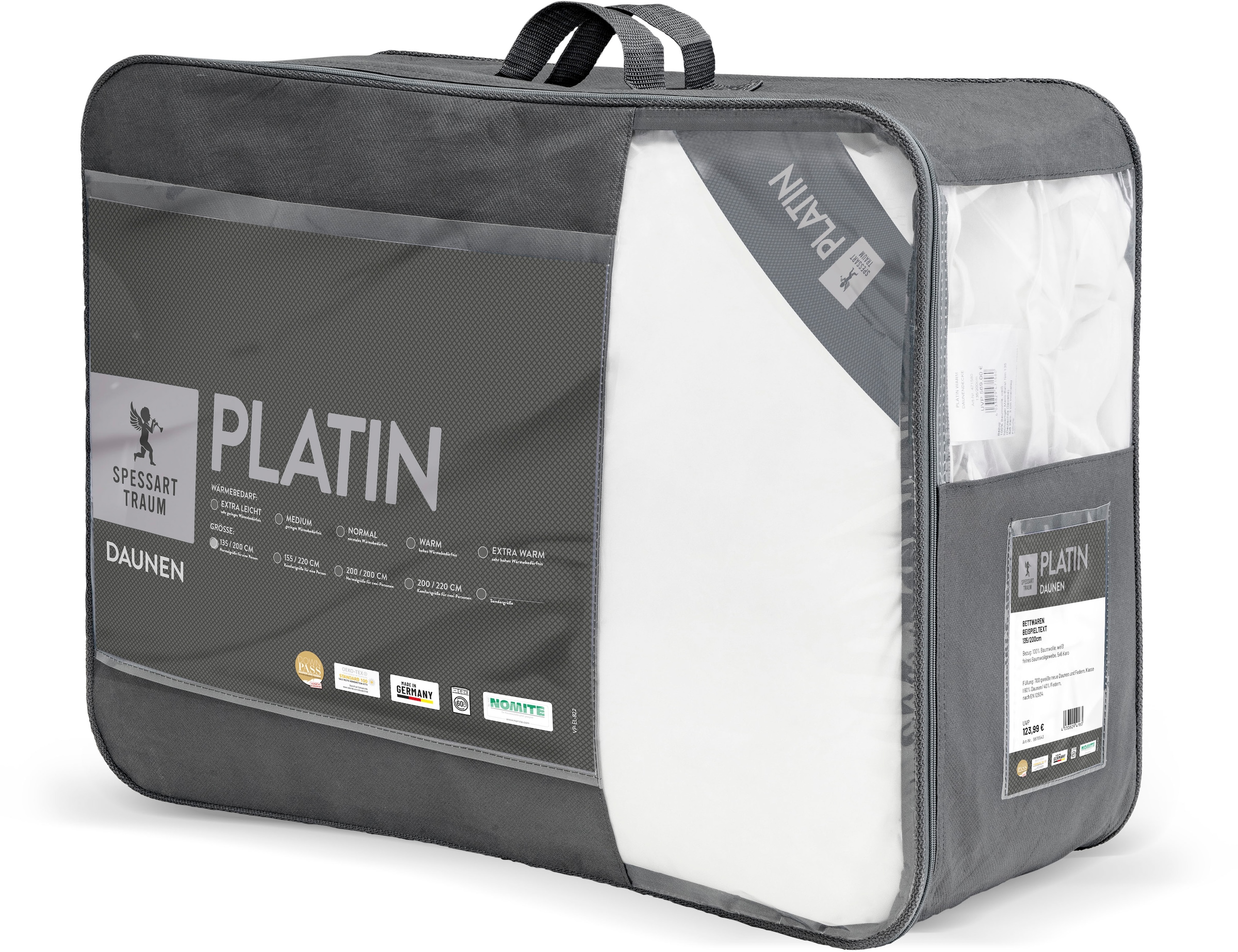SPESSARTTRAUM Gänsedaunenbettdecke »Platin«, extrawarm, Füllung 100% Reine weiße Gänsedaunen, Bezug 100% Baumwolle, (1 St.), hergestellt in Deutschland, allergikerfreundlich
