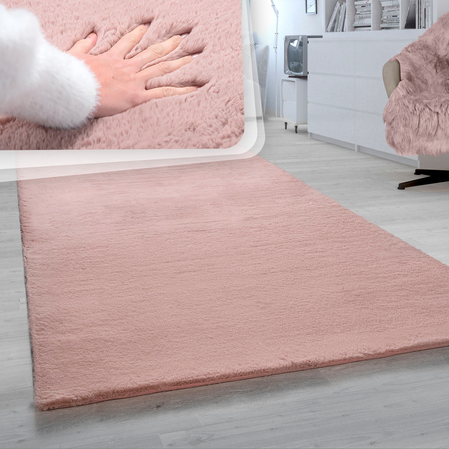 Paco Home Fellteppich »Rabbit 780«, rechteckig, 26 mm Höhe, Kunstfell, Kaninchenfell-Haptik, ein echter Kuschelteppich, Uni-Farben