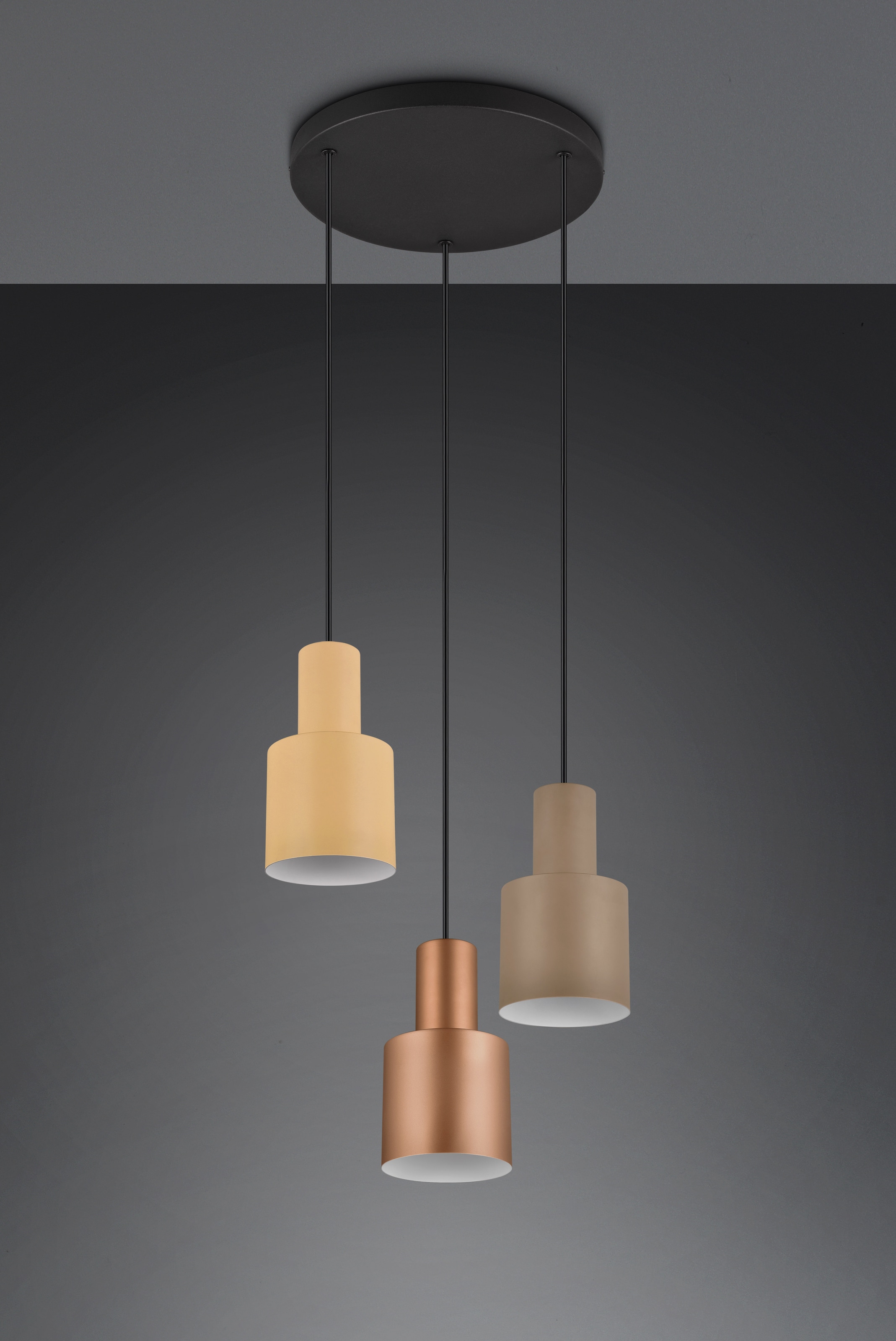 TRIO Leuchten Pendelleuchte »AGUDO, Hängelampe 3-flammig exkl 3xE27 max 40W höhenverstellbar«, 3 flammig, Leuchtmittel E27 | Leuchtmittel wechselbar, mehrfarbige Lampenschirme in beige taupe & coffee, Esszimmerlampe