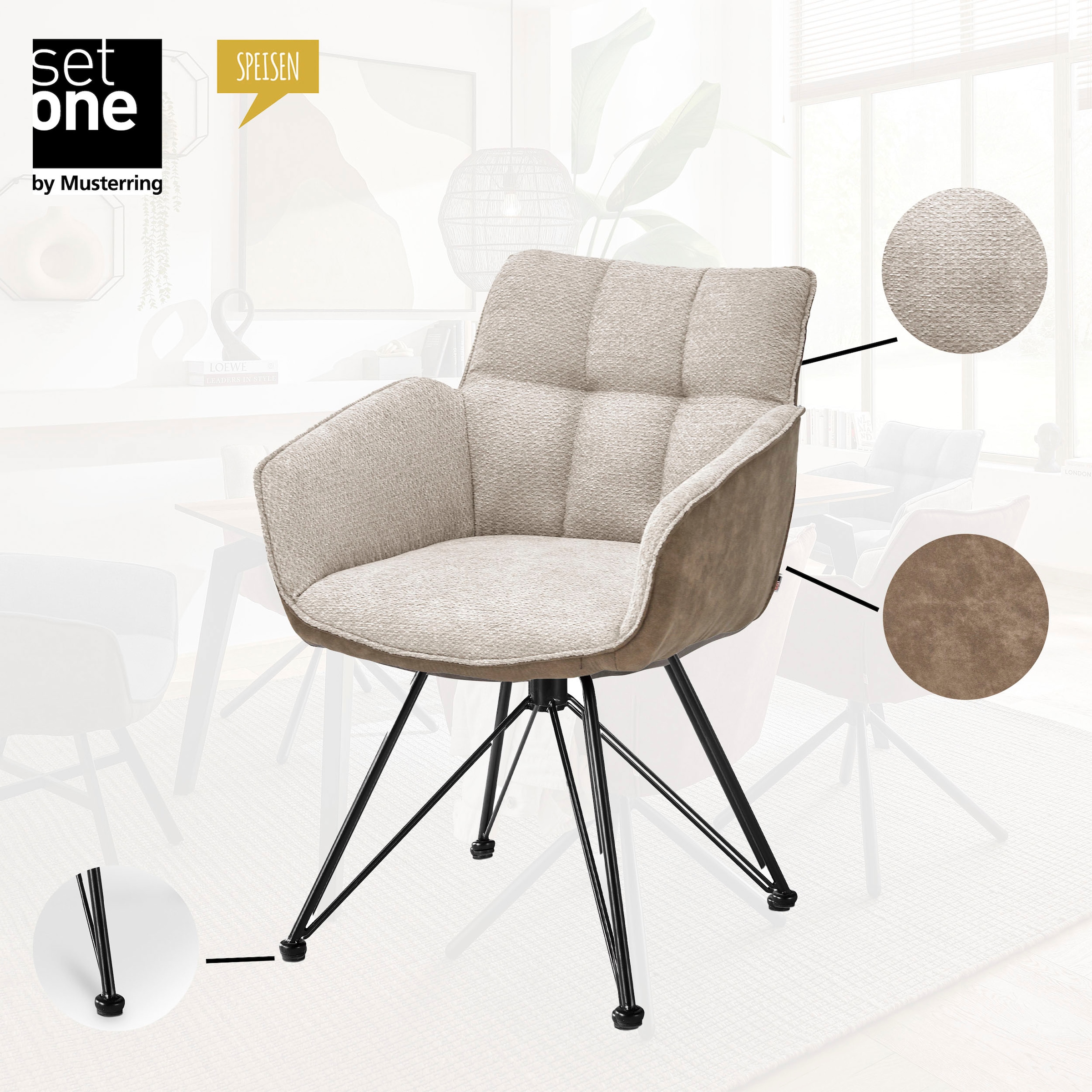 set one by Musterring Esszimmerstuhl »Frisco-B«, (Set), 2 St., Microfaser-Chenille, Bezug innen Chenille und außen Microfaser, Design-Gestell schwarz