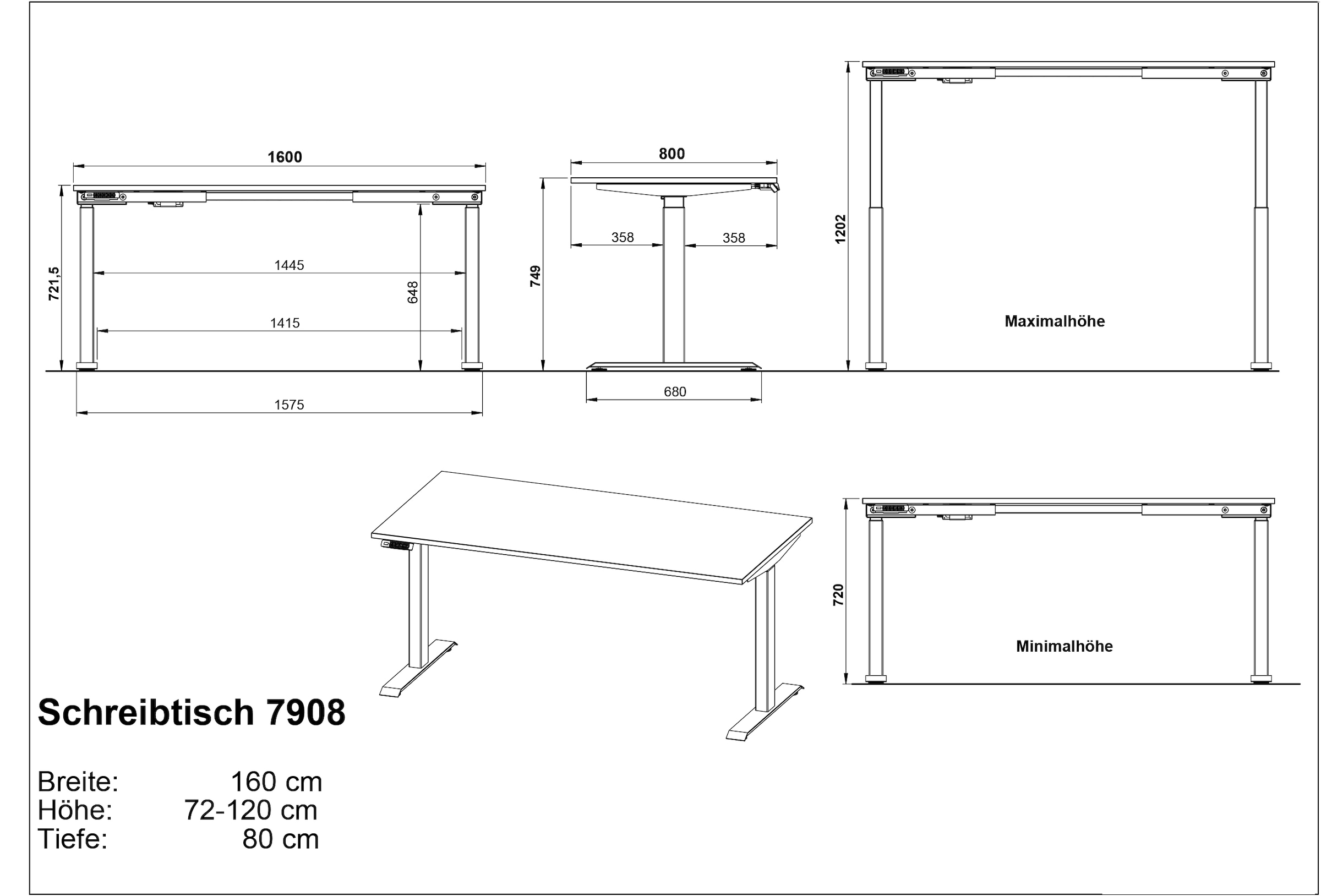 GERMANIA Schreibtisch »Mailand, elektrisch höhenverstellbar«, in Breitenvariante 120-180 cm, Made in Germany