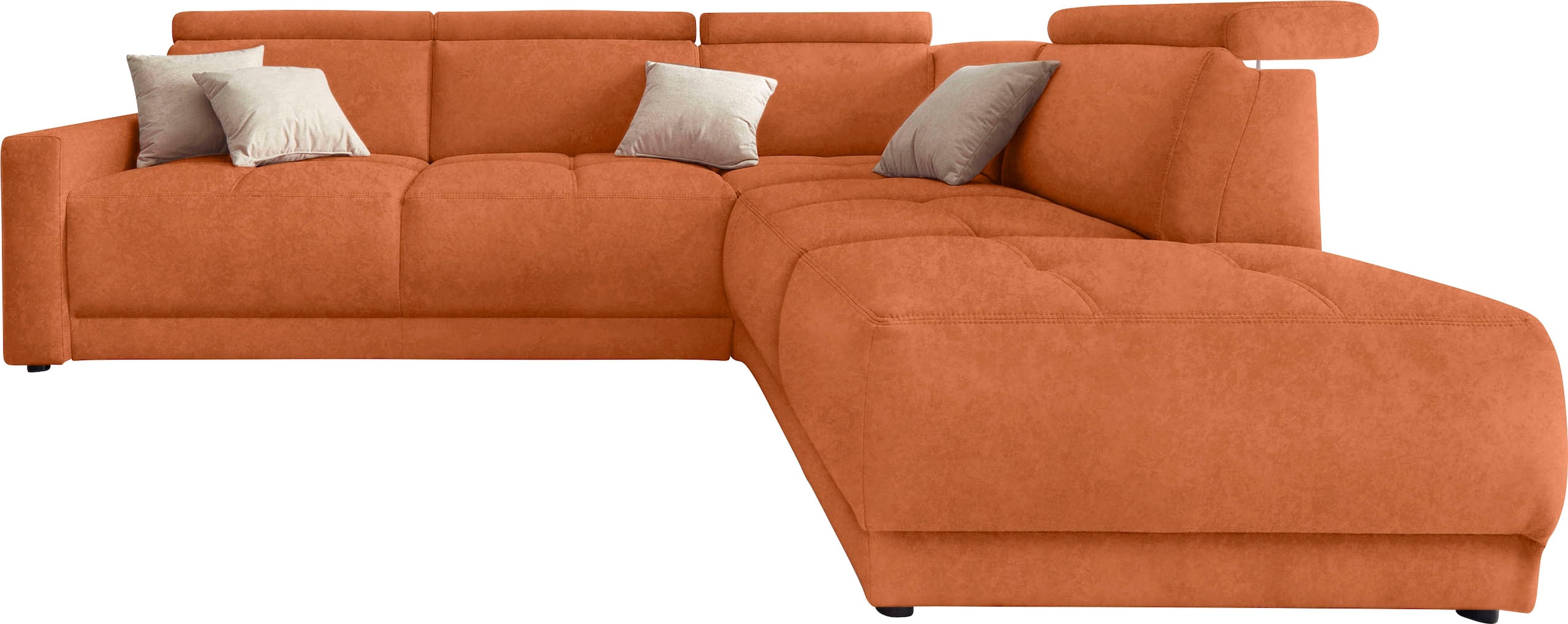 DOMO collection Ecksofa »Ava, moderne Sitzheftung mit toller Doppelnaht, komfortabel, L-Form« mit Ottomane, inkl. Federkern, wahlweise mit Kopfteilverstellungen