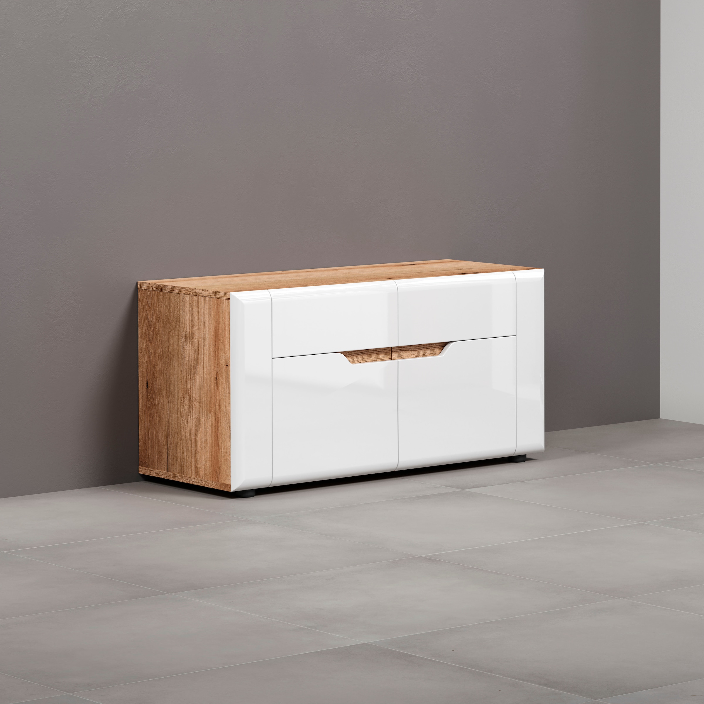 INOSIGN Sitzbank »Graz«, (Packung, 1 St.), Maße (B/H/T in cm): (91/47/38) - Farbe Weiß Hochglanz und Eiche