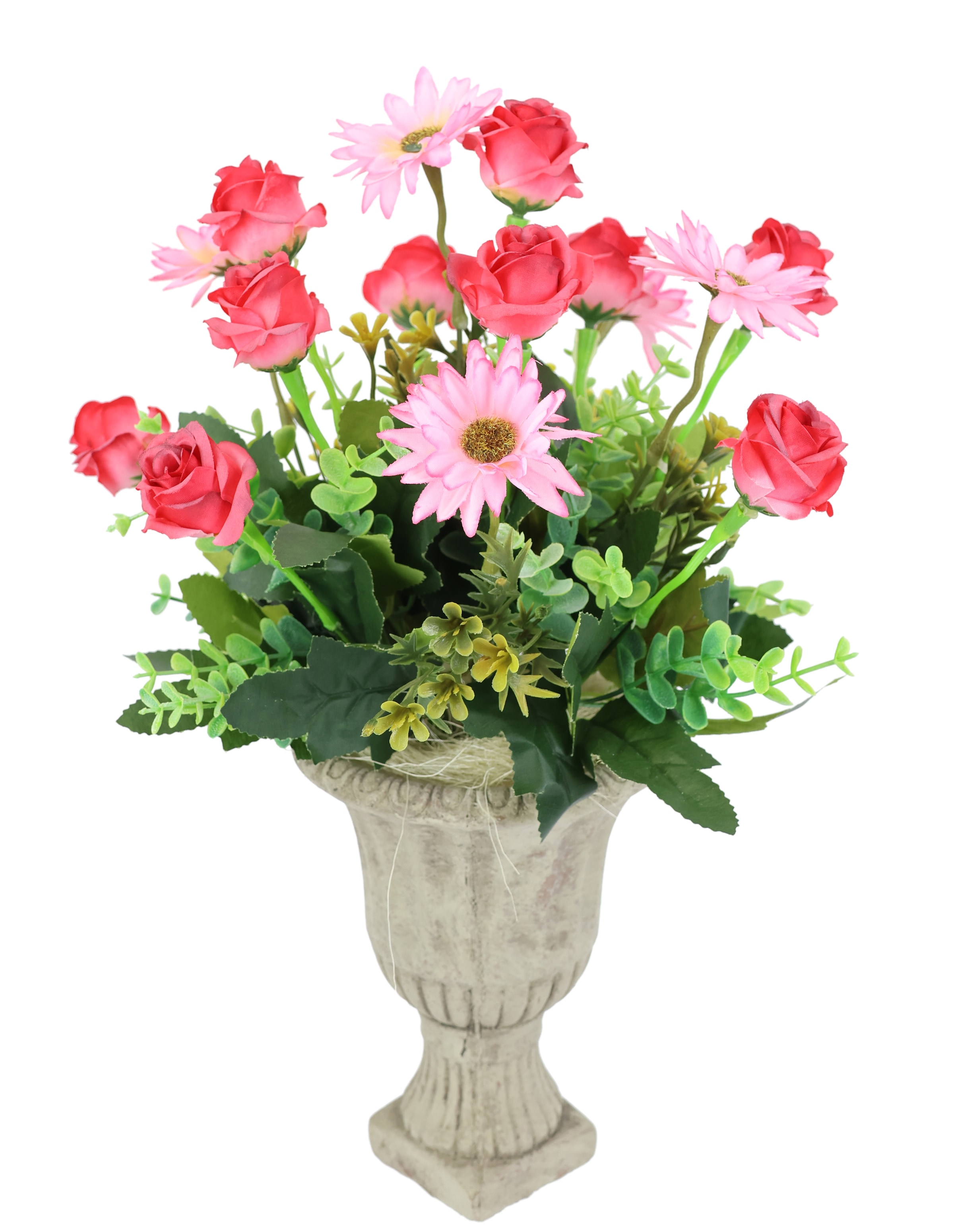 I.GE.A. Kunstblume »Gesteck Wildrosen im Pokal 37cm Deko Rosen Kunstrosen Kunstpflanze« Blume Blumendeko Grabschmuck Künstlich Hochzeitsdeko Deko Seidenblumen