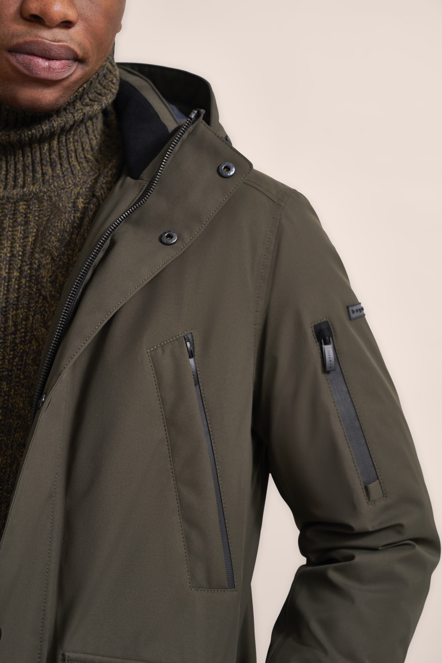 bugatti Langjacke, mit Kapuze, mit innenliegendem Strickkragen