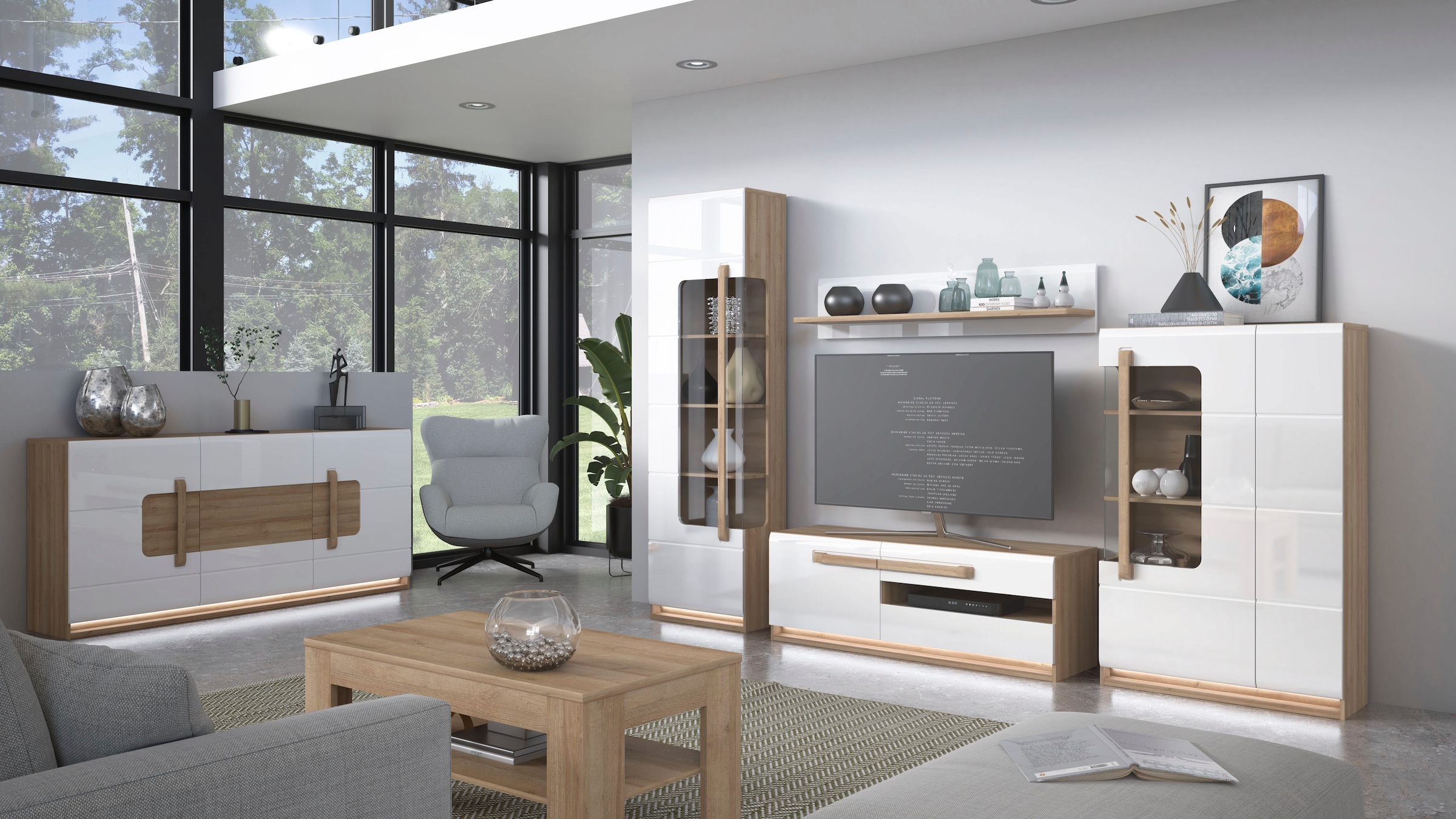 FORTE Lowboard »Attention TV-Board, TV-Schrank«, TV-Board, Beleuchtung, Soft Close, Kabelführung