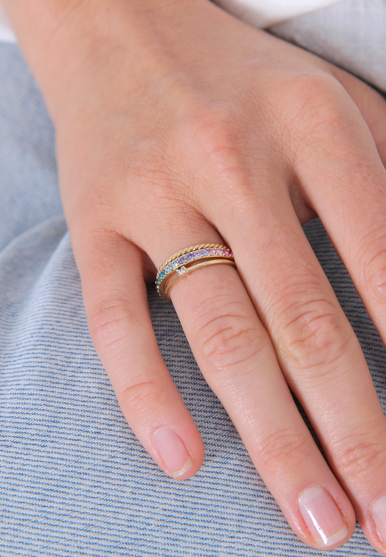 Elli Ring-Set »Ring Kristalle Farbig Regenbogen Set (3 tlg) 925 Silber«