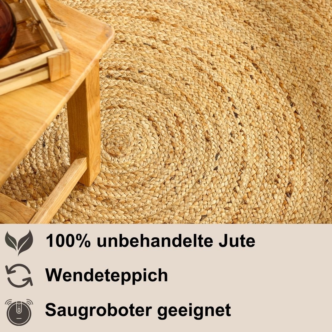 Myflair Möbel & Accessoires Teppich »Lola«, rund, 10 mm Höhe, Juteteppich, Wendeteppich, handgeflochten, 100% Naturfaser, Boho-Style