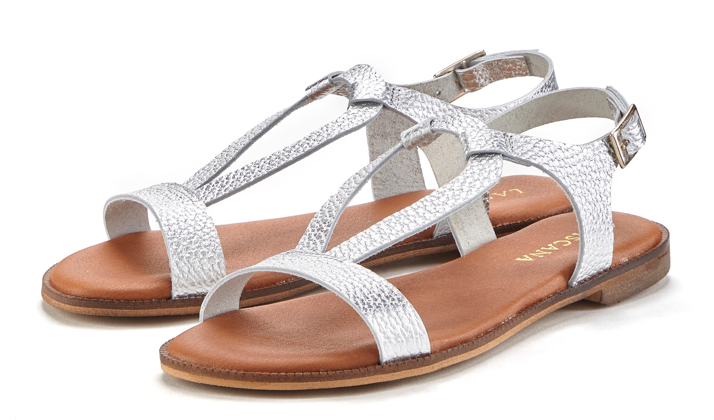 Sandale, Sandalette, Sommerschuh aus hochwertigem Leder im Metallic-Look