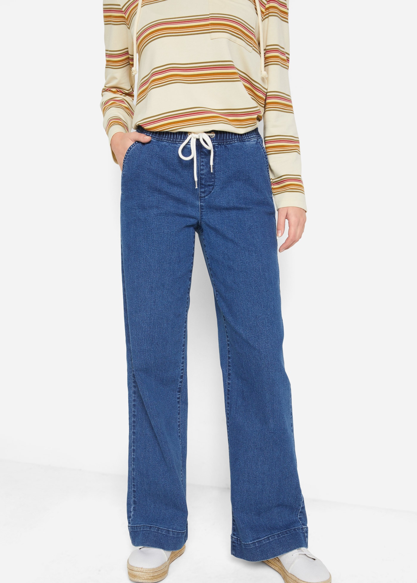 bonprix Weite Jeans »Wide Leg Jeans Mid Waist, Stretch« 2 Stk. mit elastischem Bund und Tunnelzug