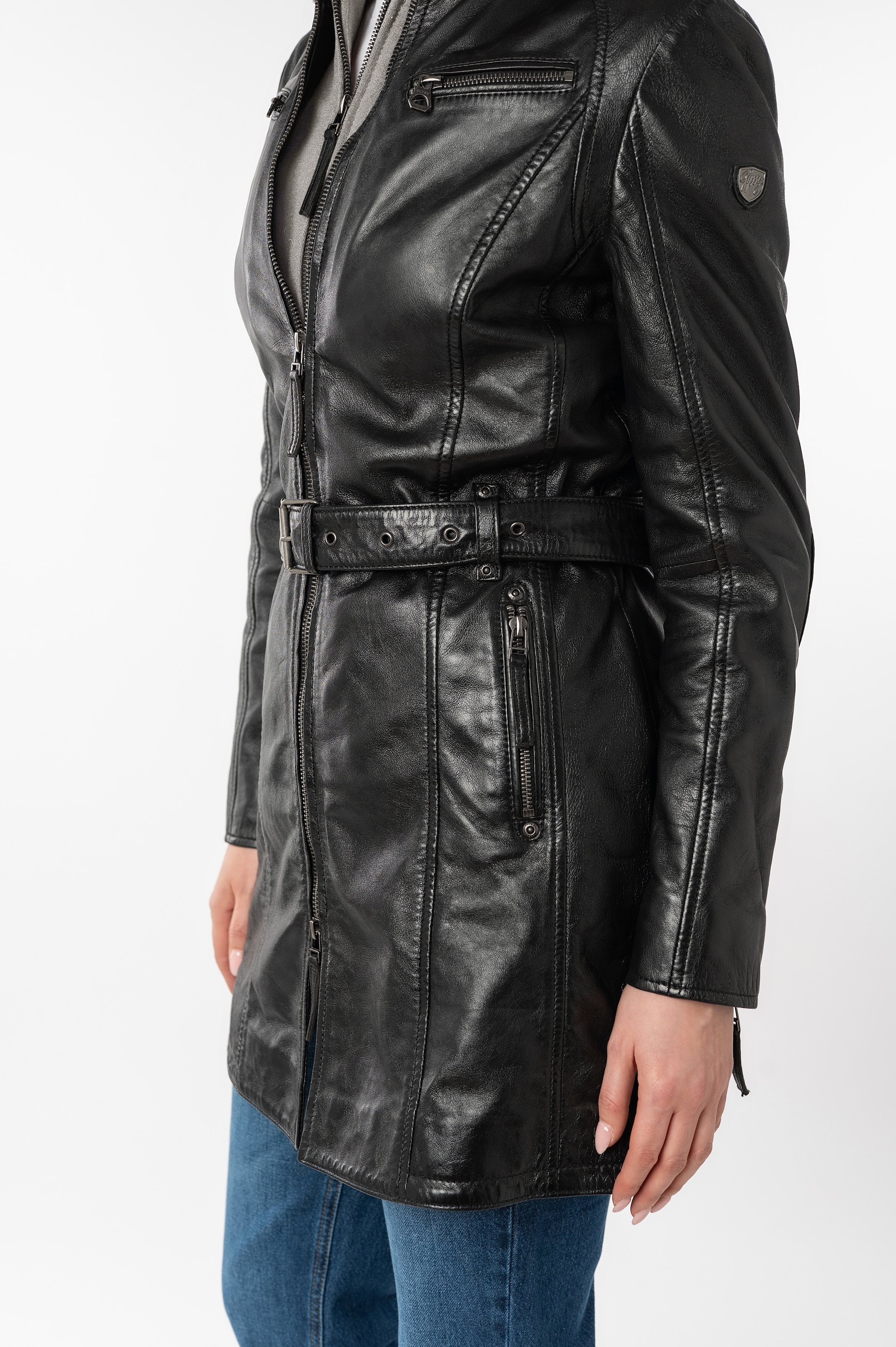 Mauritius Ledermantel »BENTE2« mit Gürtel,  lange Lederjacke mit Gürtel & abnehmbarem Kapuzen-Inlay