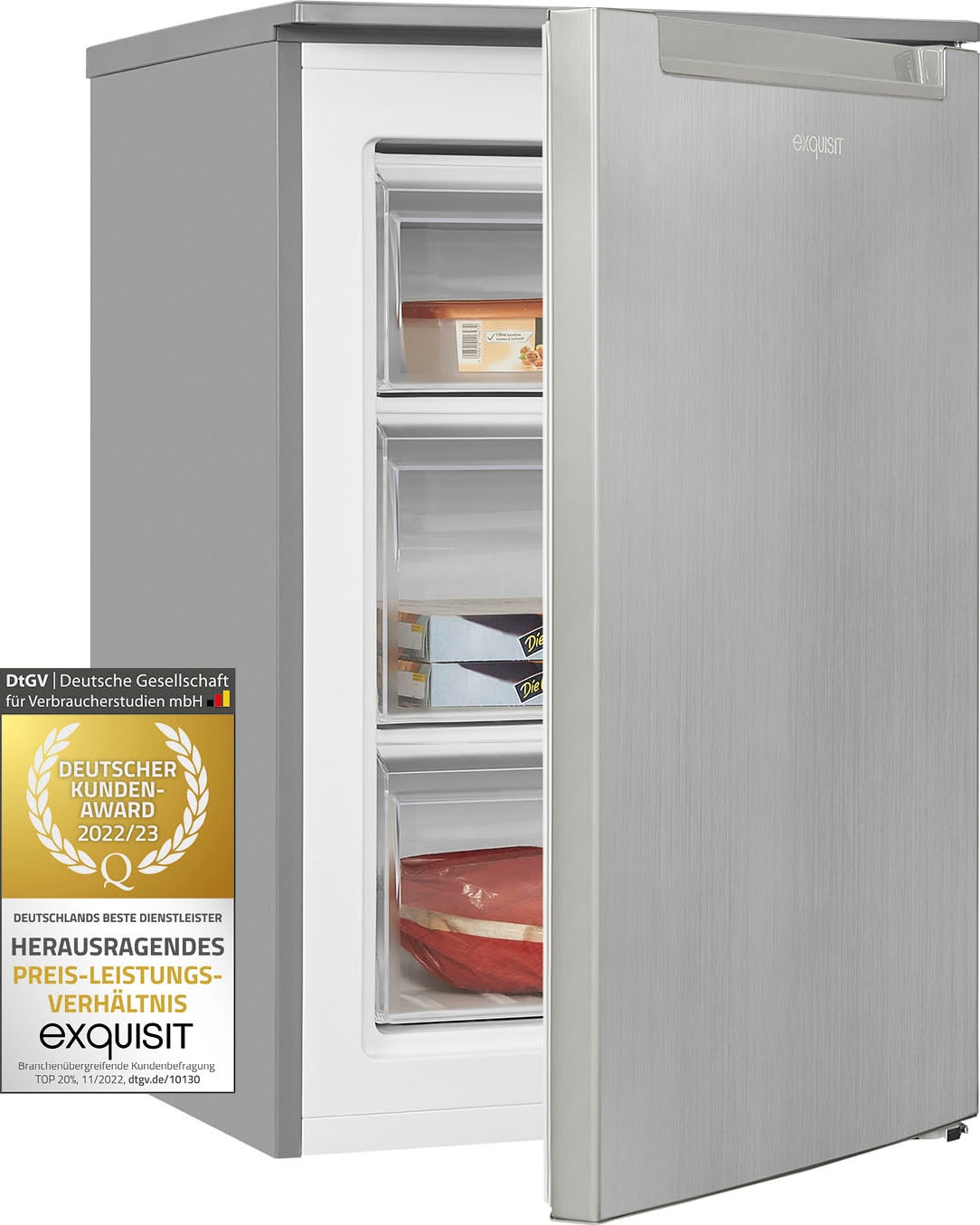 exquisit Gefrierschrank »GS81-040C inoxlook«, 85,5 cm hoch, 54,5 cm breit, energiesparend in Energieefizienz C, 87 Liter Nutzinhalt, 4 Sterne