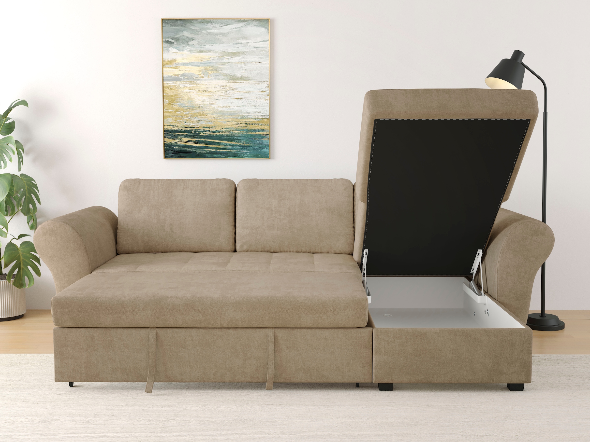 Trends by HG Ecksofa »LASSE, L-Form«, (2 St.), inkl. Schlaffunktion & Bettkasten