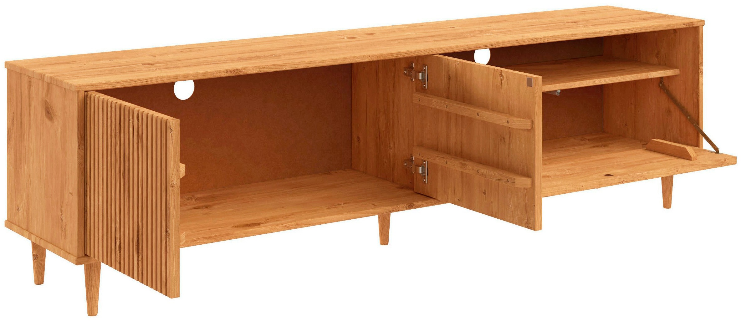 OTTO home Lowboard »Malmedy  Front mit gefrästen Rillen« TV-Kommode aus massivem Kiefernholz, Push-to-open, Breite 180 cm