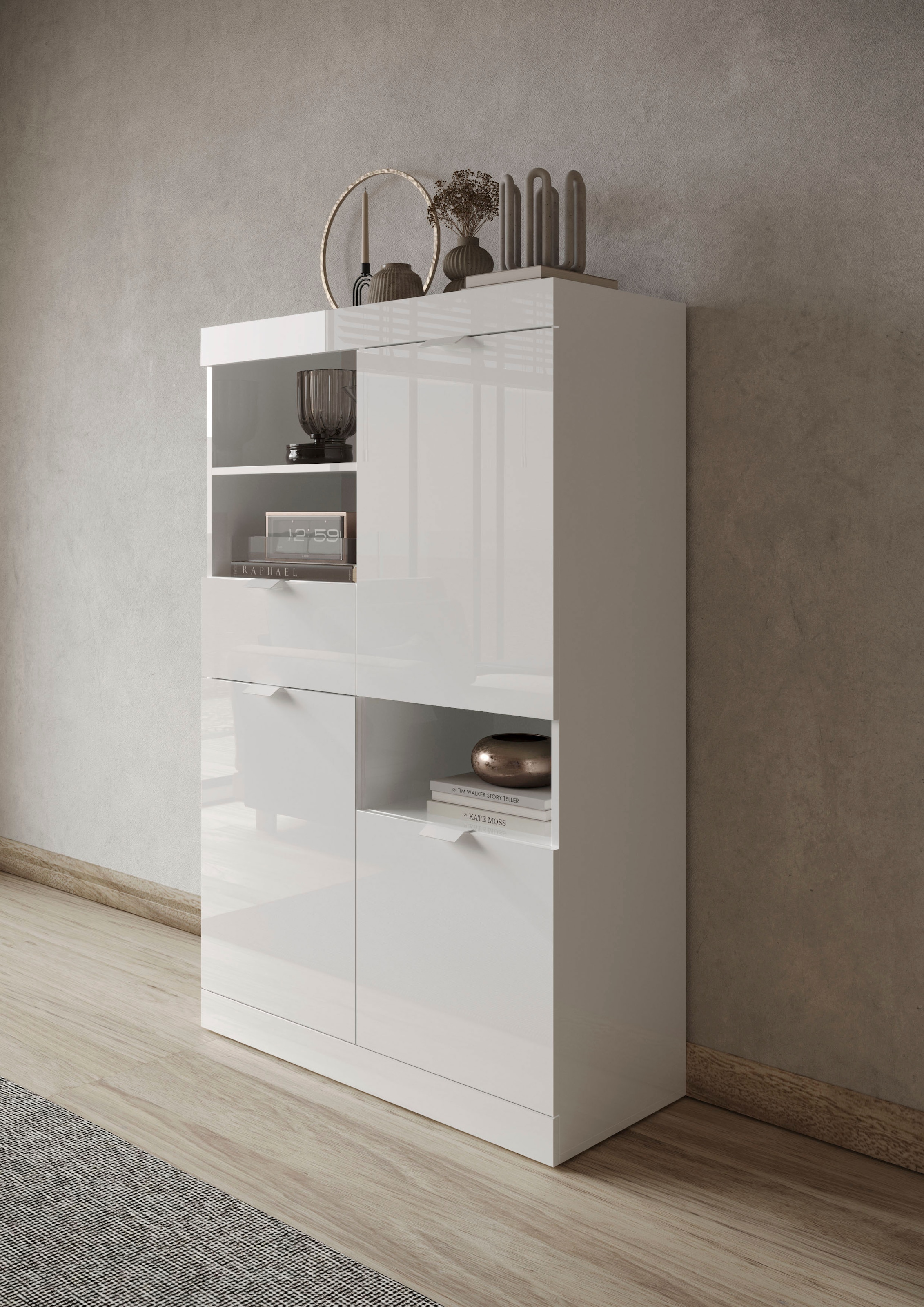 INOSIGN Highboard »Slim«, Breite 91 cm, weiß Hochglanz Lack