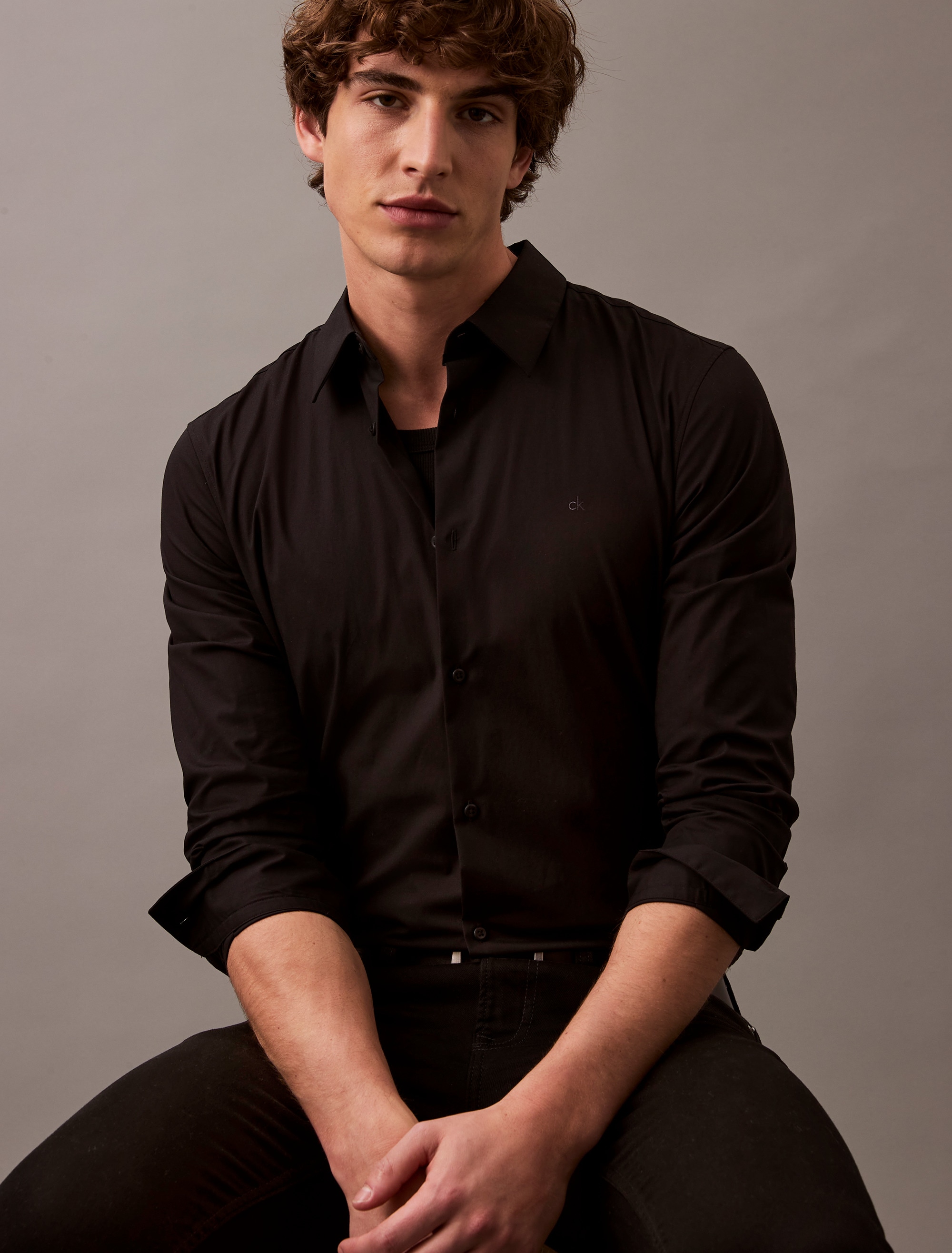 Calvin Klein Langarmhemd »LONG SLEEVE SOLID STRETCH SLIM SHIRT«, in Unifarbe