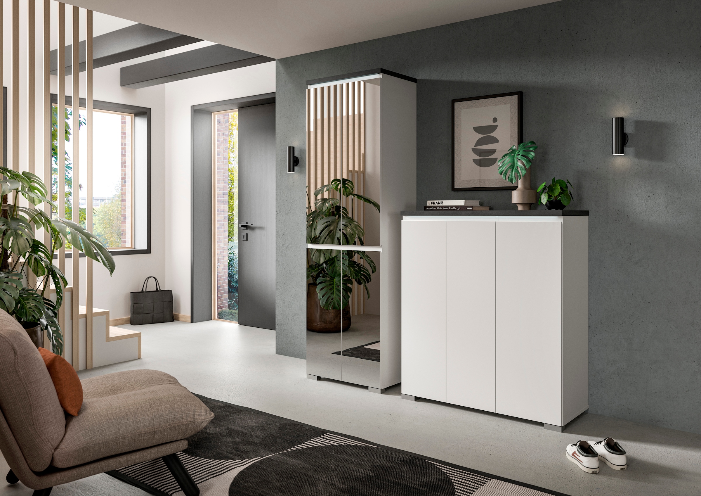 INOSIGN Schuhschrank »Skoskap, Tiefe 40 cm, 4 Türen, 9 Fächer, 7 verstellbare Einlegeböden«, Platz für ca. 27 Schuhpaare, Hochschrank, Spiegelschrank,Dielenschrank