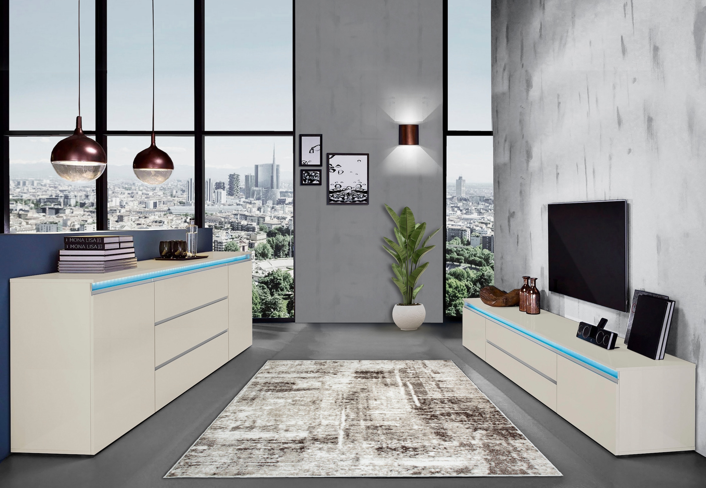 Home affaire Lowboard »Magic,Lowboard,TV-Kommode,TV-Möbel,TV-Bank« Alugriff, 2 Türen, 2 Schubkästen, B/T/H 240×40×40 cm, kaschmir matt
