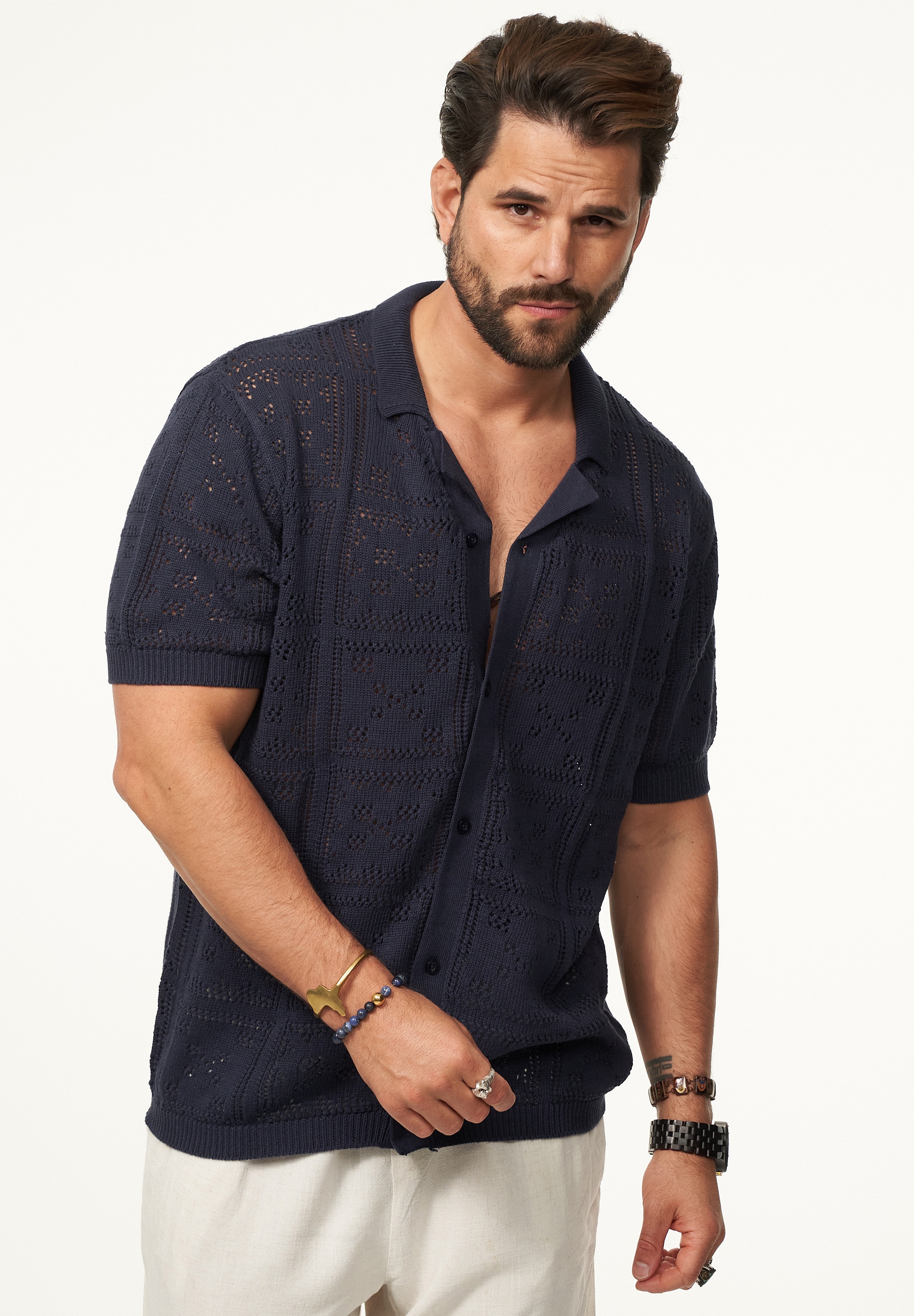 SOULSTAR Poloshirt »Kurzarm Strickhemd im Cardigan Stil mit Knopfleiste für Herren« Herren Kurzarm Strick Polo-Hemd Cardigan T-Shirt