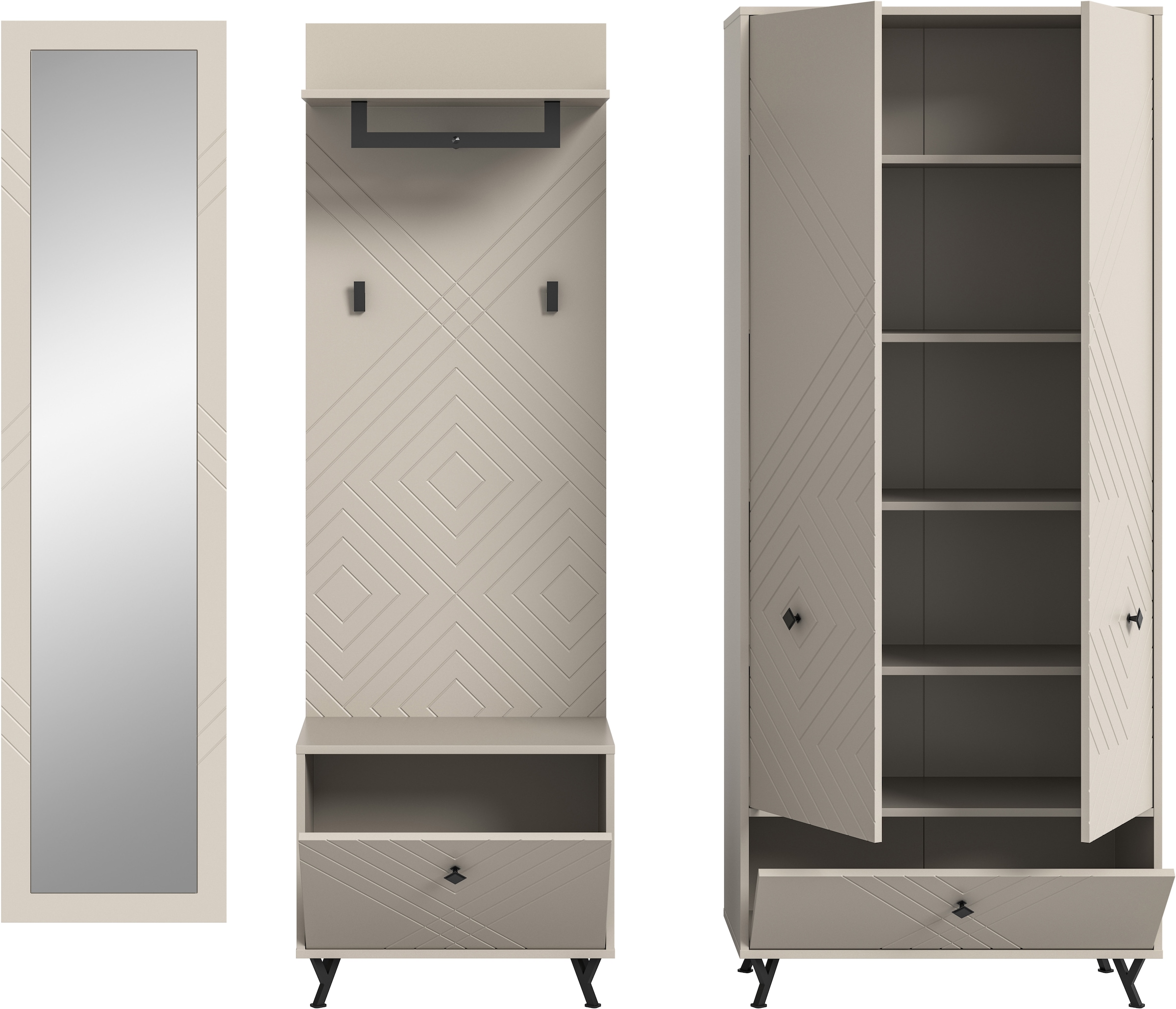 Home affaire Garderoben-Set »Mento, 4-teilig, Ornamentfräsung in der Front, bestehend aus:« Set, 4 Stk. tlg.