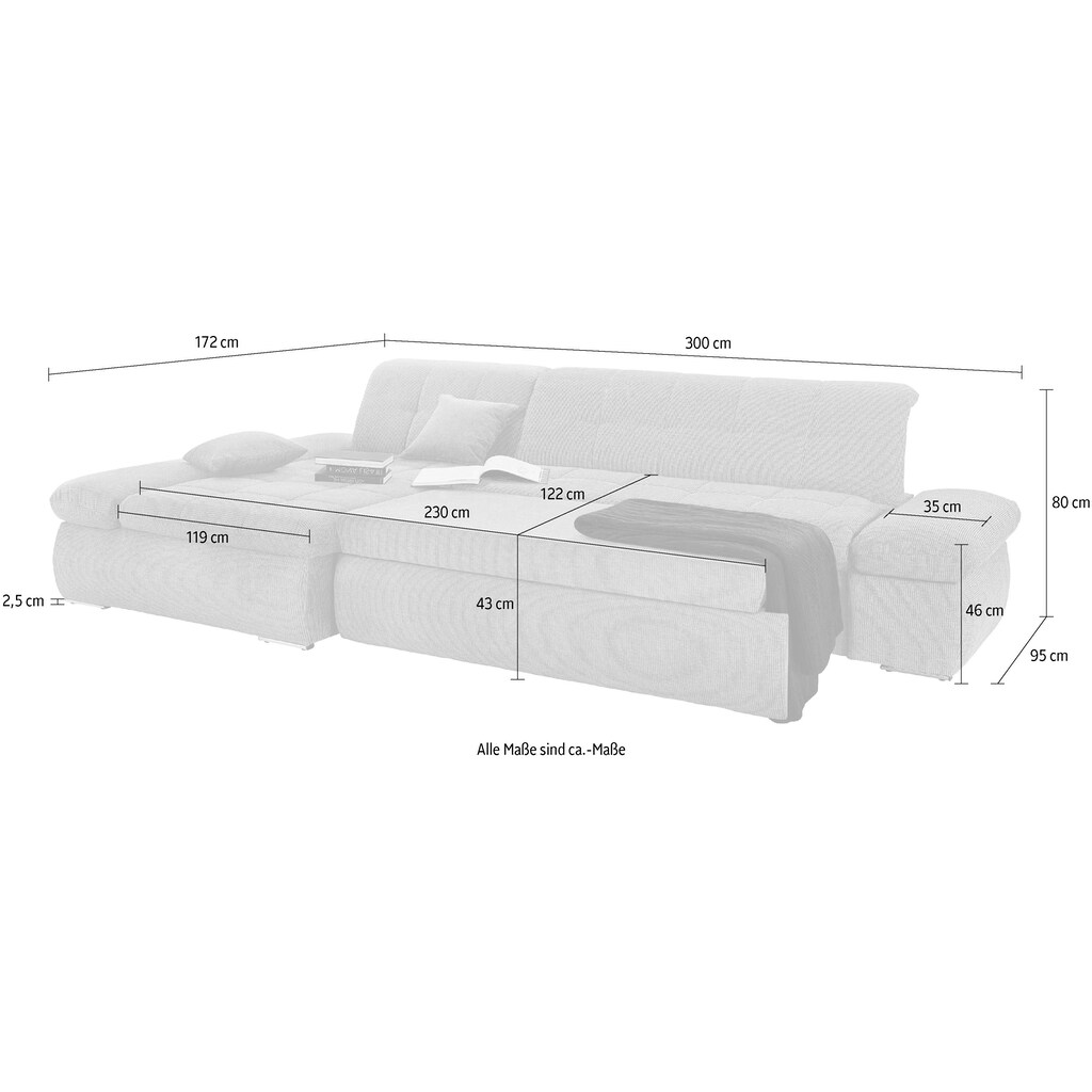 DOMO collection Ecksofa »NMoric«, XXL, mit Recamiere, wahlweise mit Bettfunktion