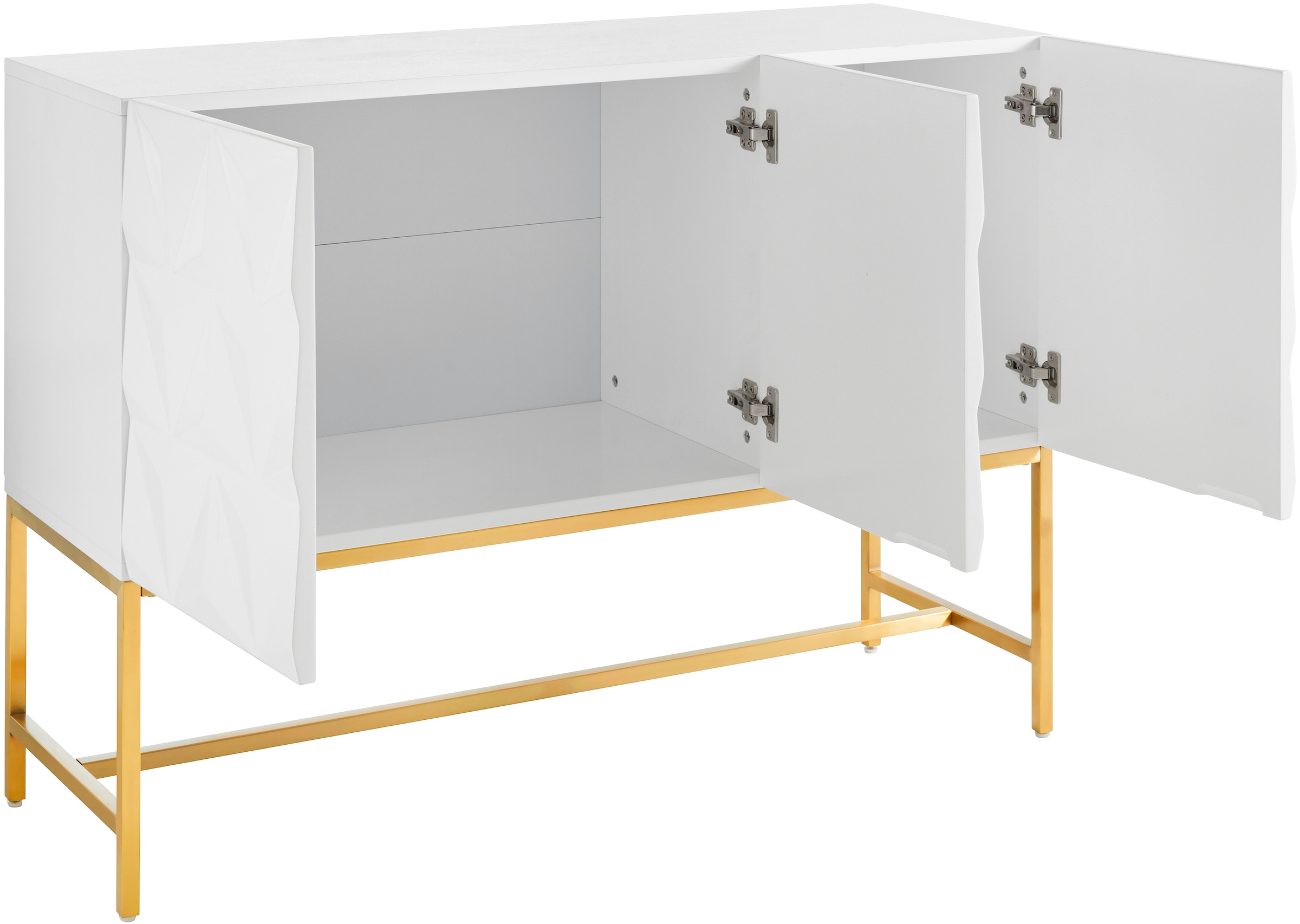 Leonique Sideboard »Rovuma, TOPSELLER!«, (Kommode, FSC-zertifizierter Holzwerkstoff, lackiert), in 3D-Optik und goldfarbenem Metallgestell