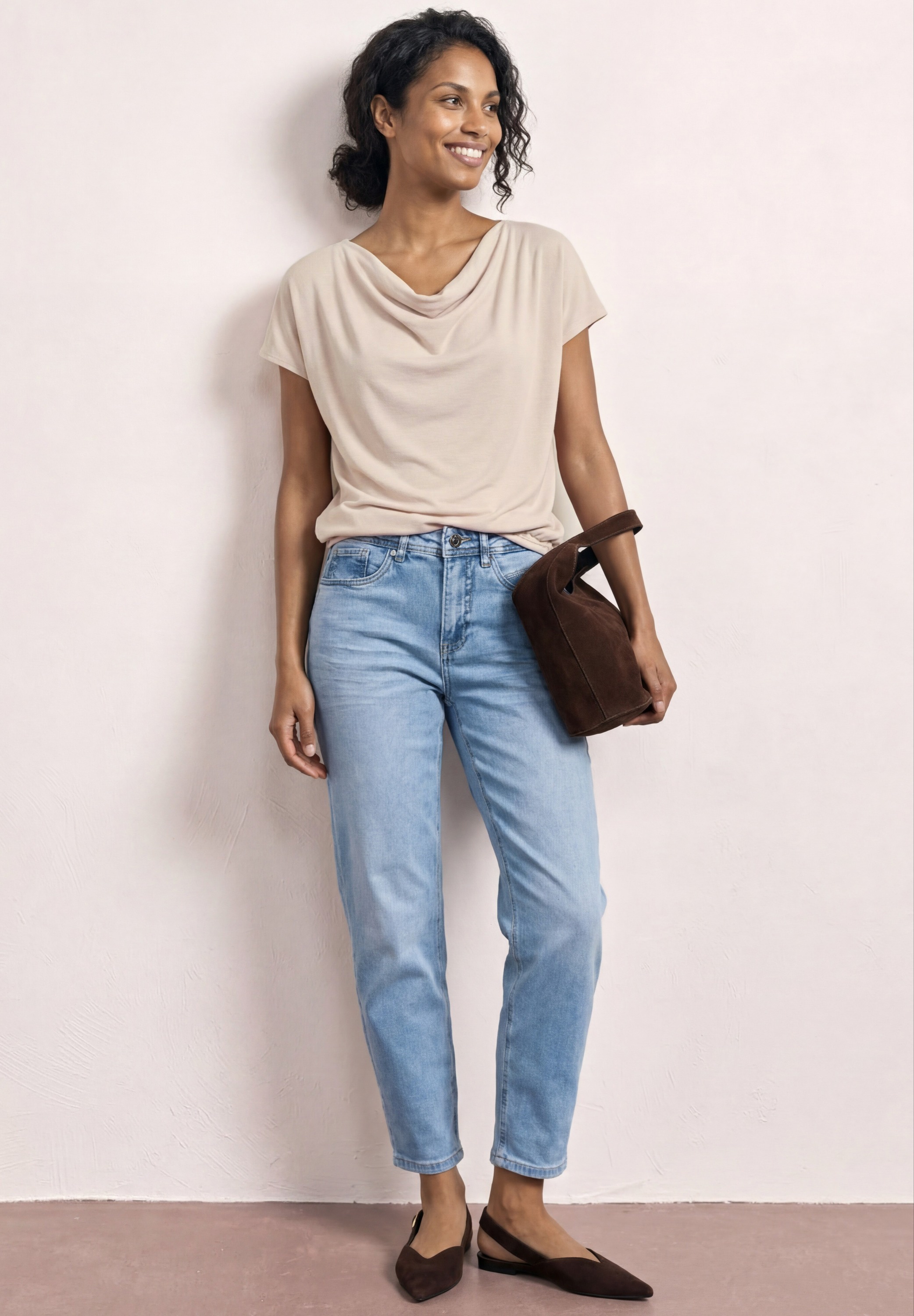 STREET ONE Kurzarmshirt Sommershirt mit Wasserfall-Front und im Silk-Look