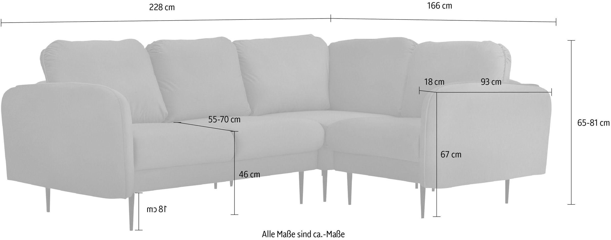 Leonique Ecksofa »Skidi L-Form«, mit losen Rückenkissen und Keder oben auf der Armlehne