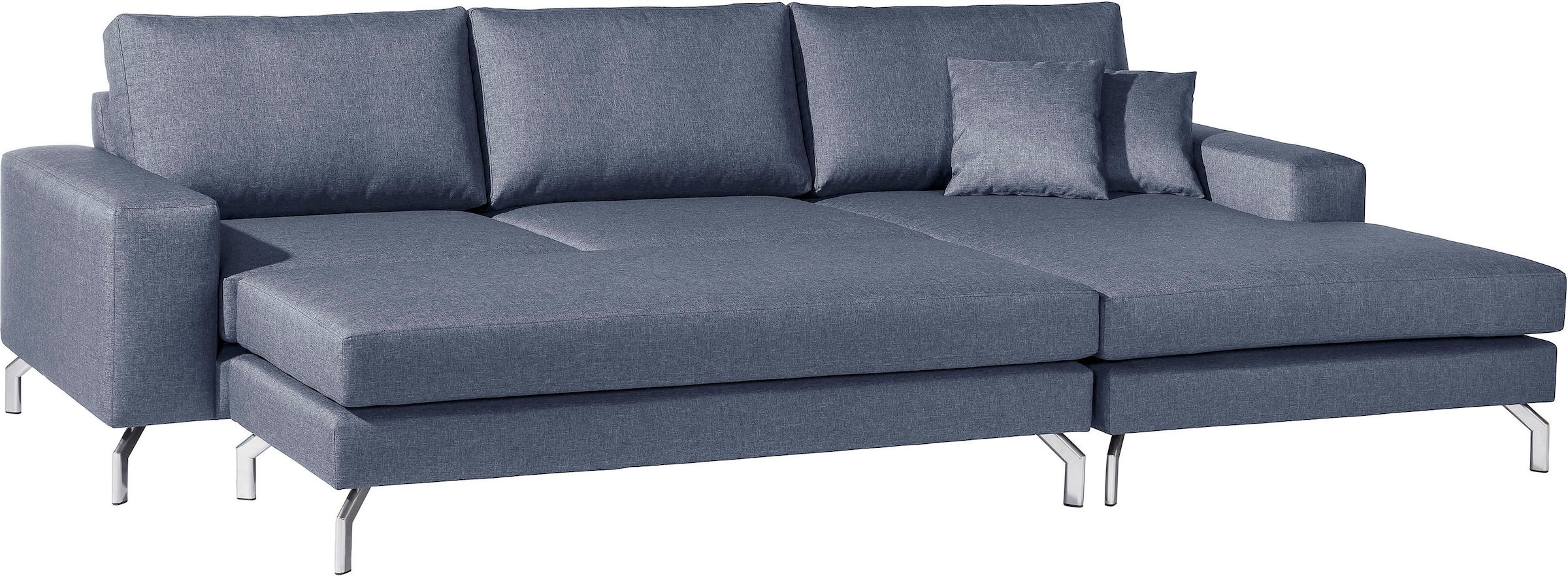 Max Winzer® Ecksofa »Flori Set inkl. Hocker, guter Sitzkomfort, aktuelles Design«, (Spar-Set, Ecksofa und Hocker), elegant mit abgewinkelten Chromfüßen, inklusive Zierkissen