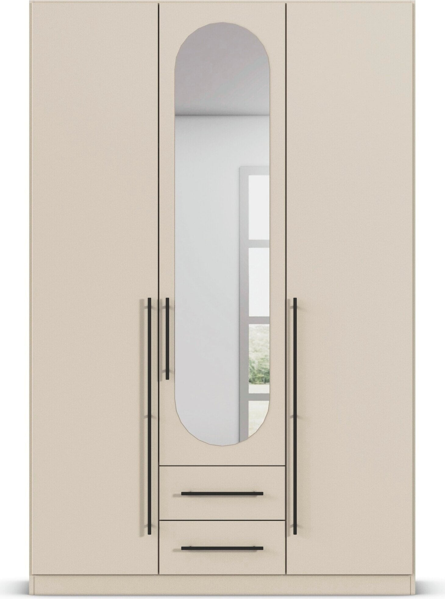 OTTO home Kleiderschrank »Schlafzimmer Schrank Garderobe RONDO Breiten 136/181/226/271 cm« 3 verschiedene Ausstattungen BASIC/CLASSIC/PREMIUM (inkl. SOFT-CLOSE),  elegante ovale Spiegelelemente Metallgriffe in Schwarz MADE IN GERMANY