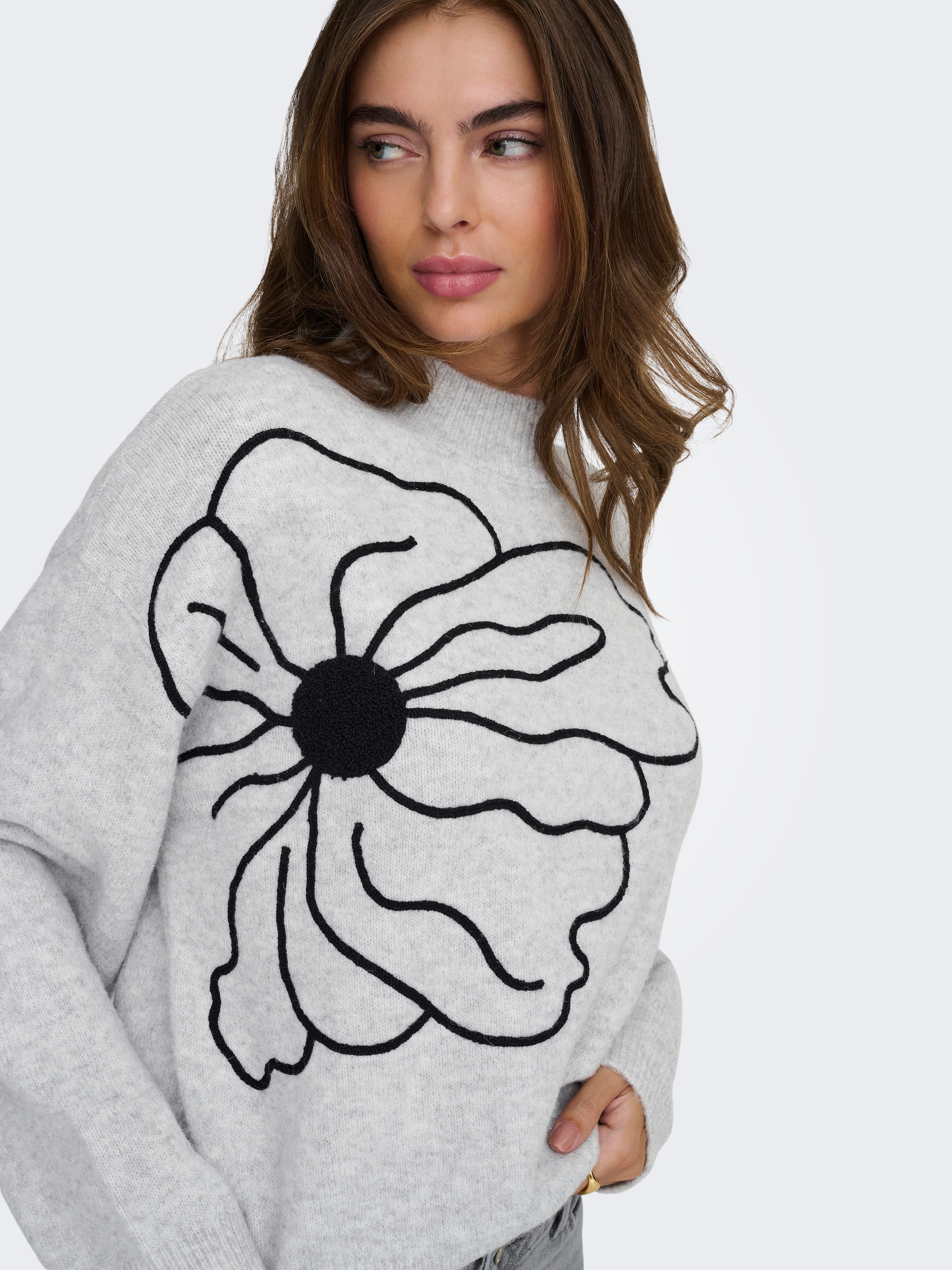 ONLY Strickpullover »ONLLOI LS HIGH NECK FLOWER PULL EX KNT«