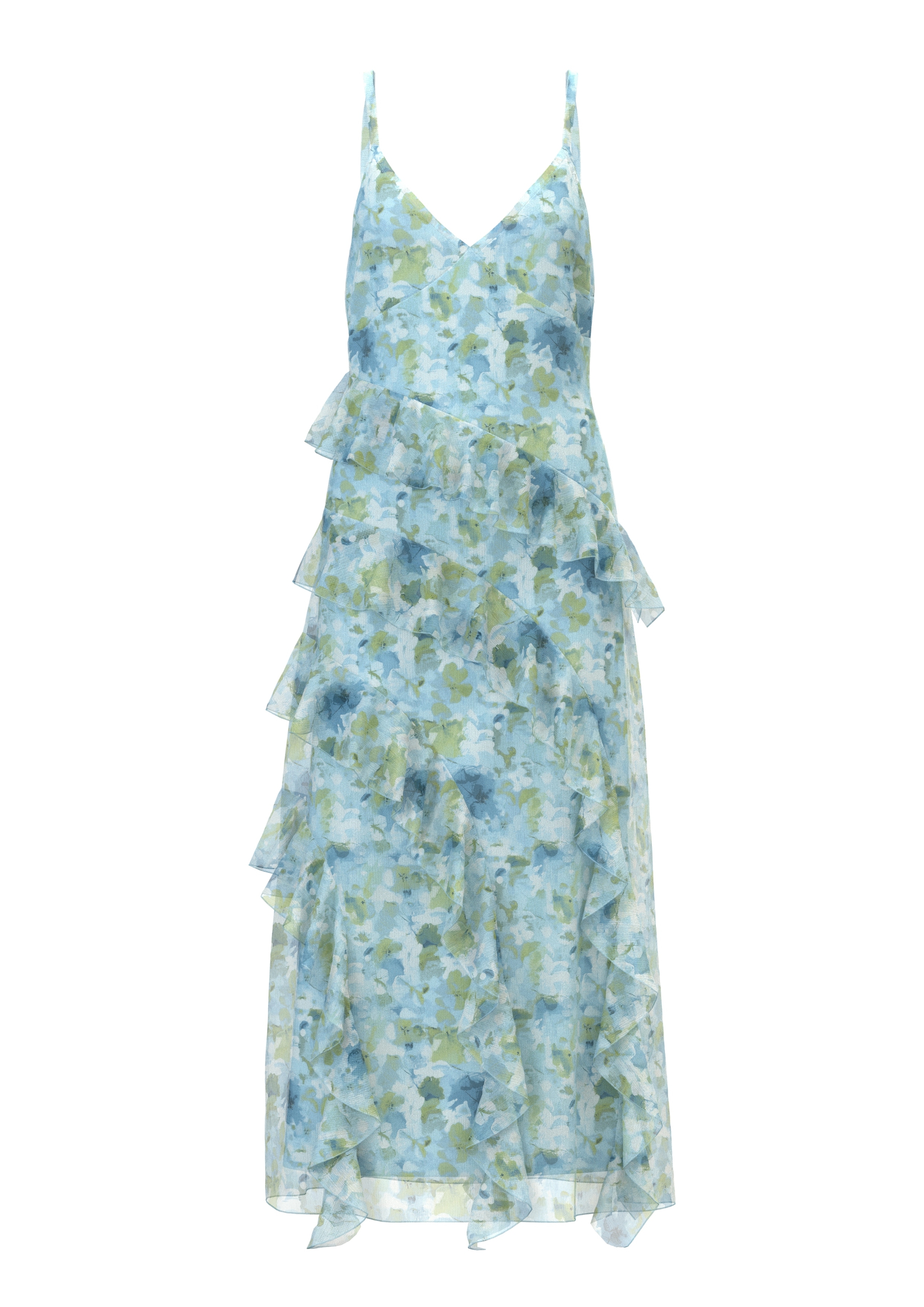 Vero Moda Trägerkleid »VMSMILLA S/L V-NECK LONG FRILL DRESS WVN« Kunstfaser