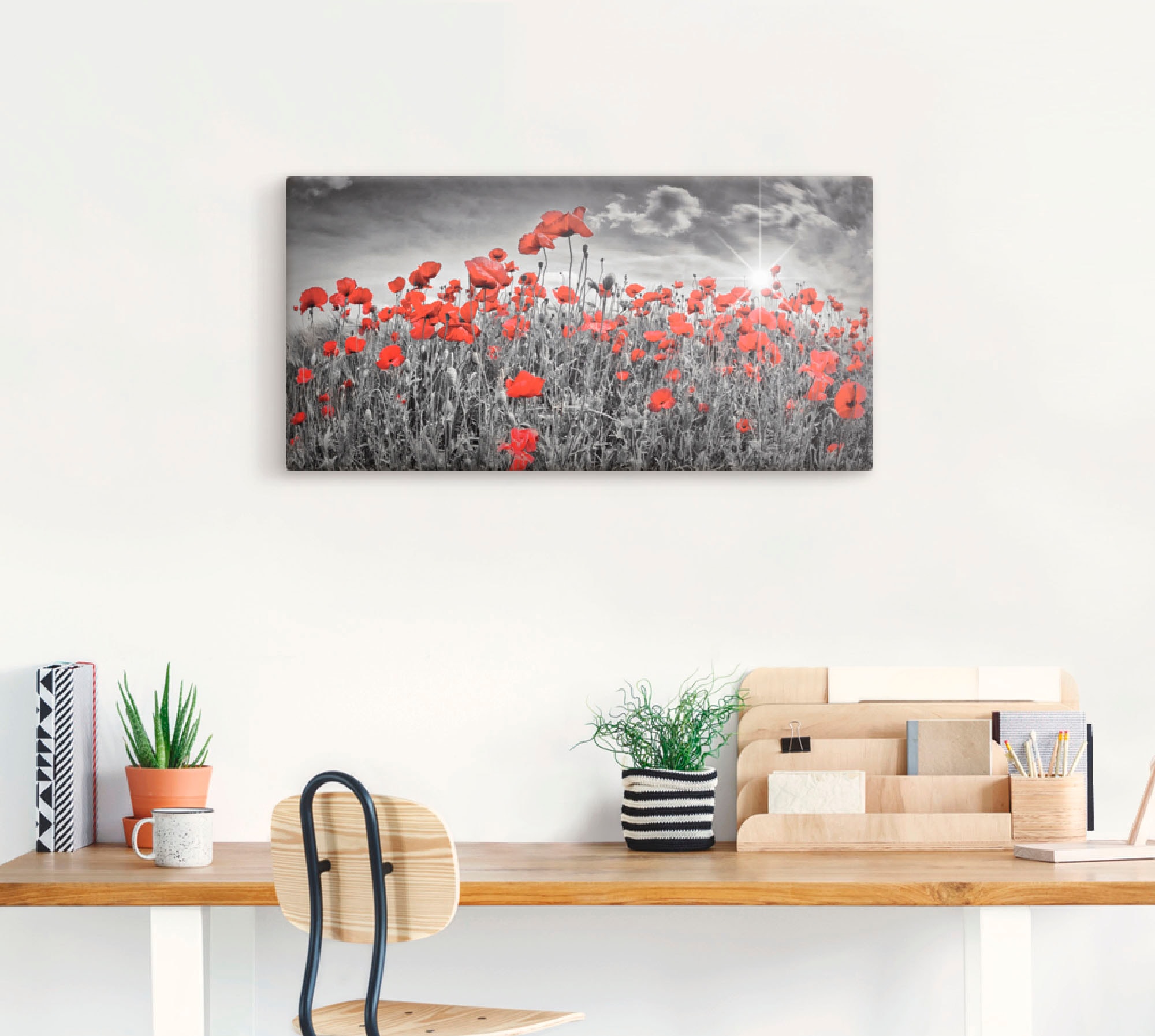 Artland Wandbild »Idyllisches Mohnblumenfeld mit Sonne«, Blumen, (1 St.), als Alubild, Outdoorbild, Leinwandbild, Poster, Wandaufkleber