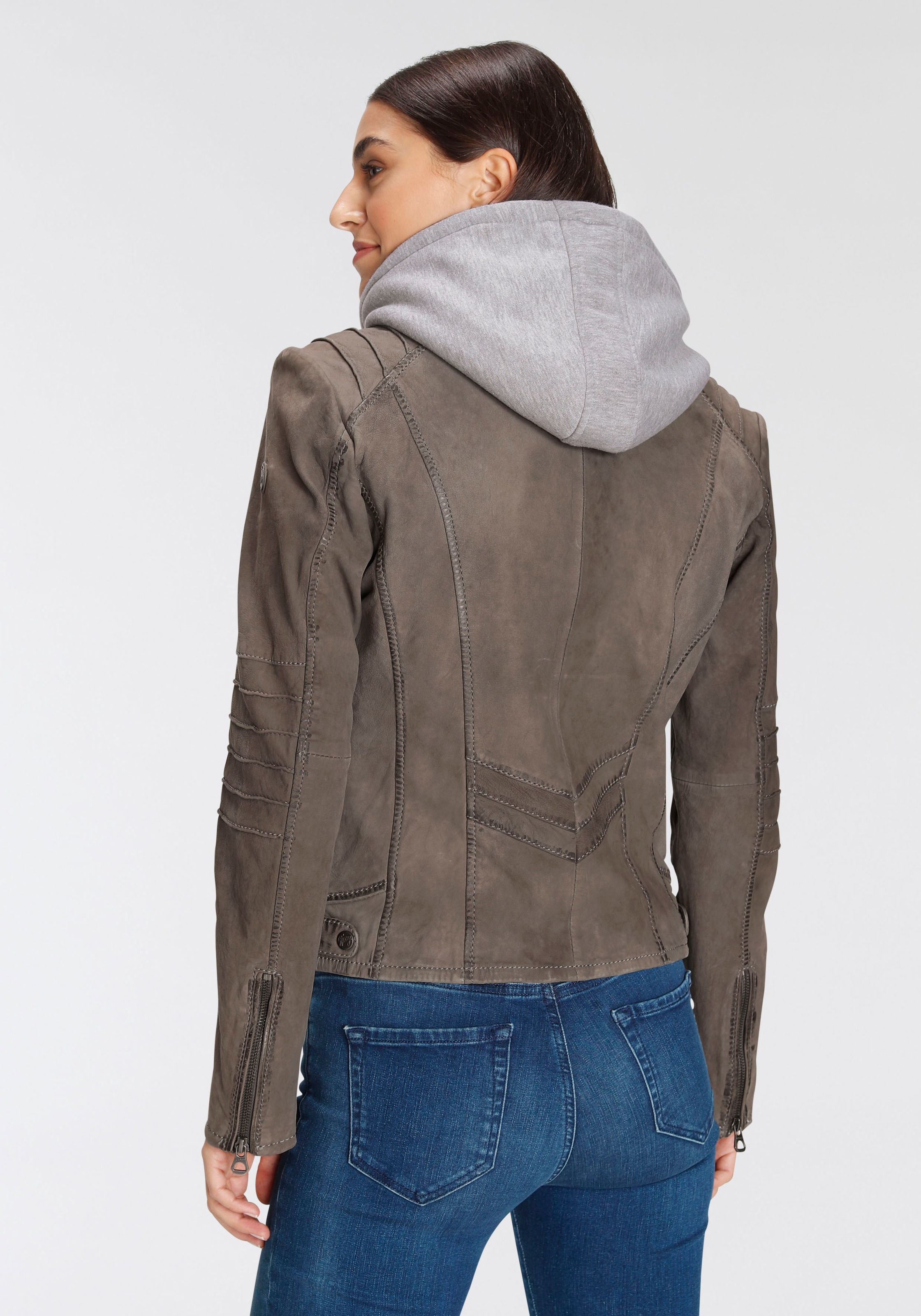 Mauritius Lederjacke »NOLAH«, mit Kapuze, Two-in-One Style - mit abnehmbarer Jersey-Kapuze