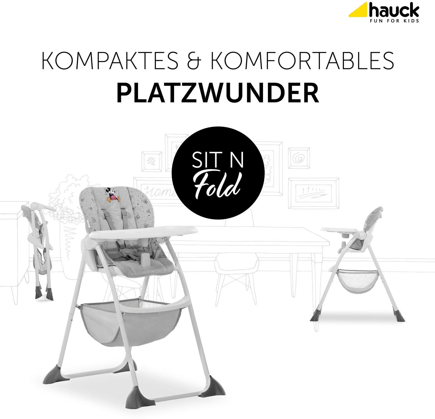 Hauck Hochstuhl »Sit N Fold, Mickey Mouse grey«, zusammenklappbar