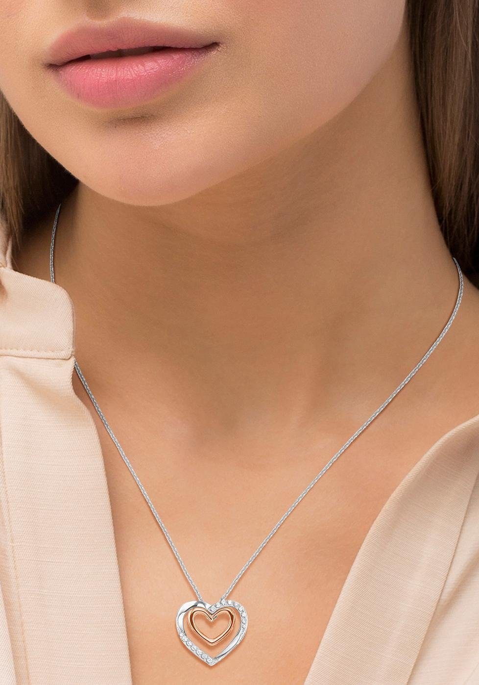 Amor Kette mit Anhänger »Herzen, 2026268«, mit Zirkonia (synth.)